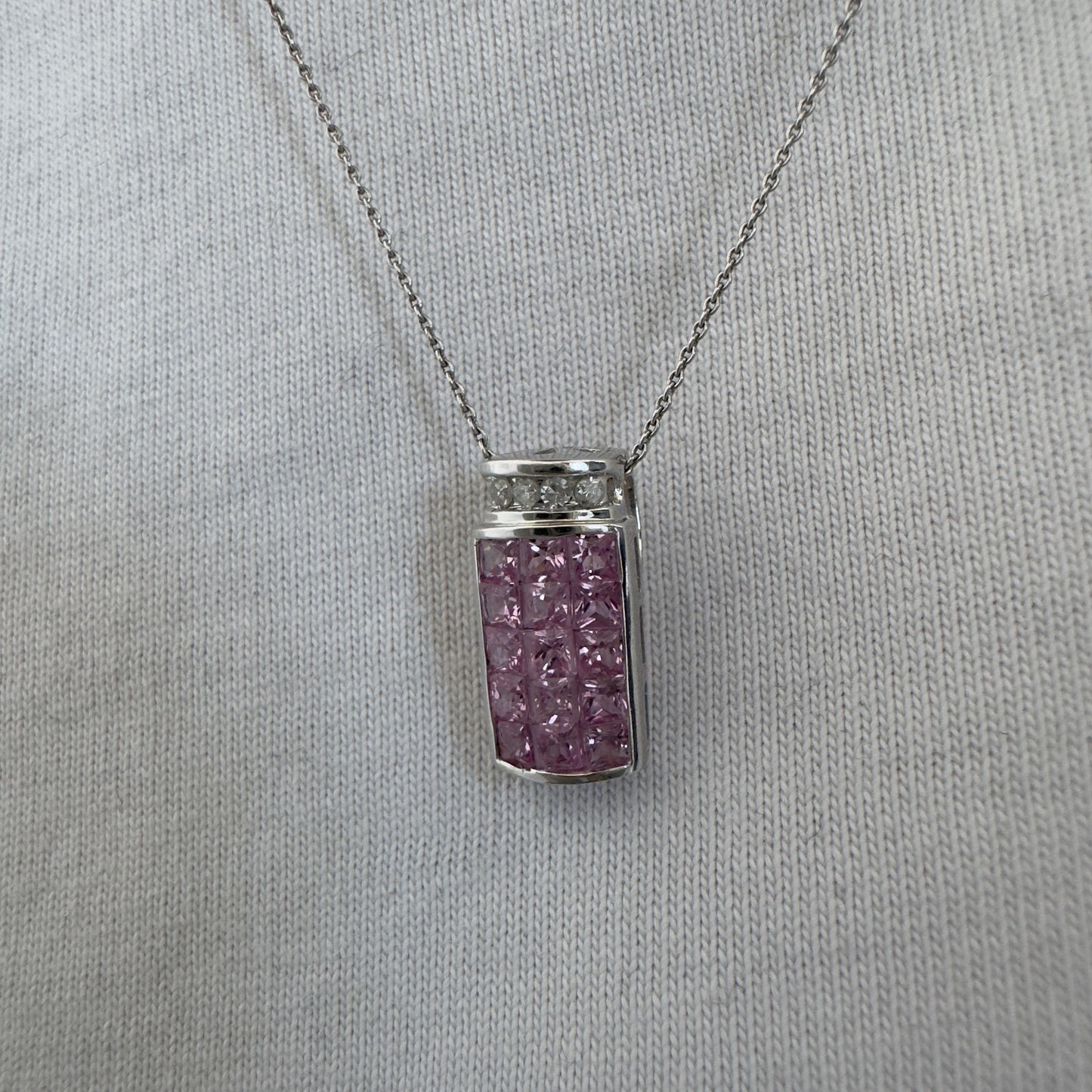 10K gold pendant with soft pink Sapphire & Diamonds