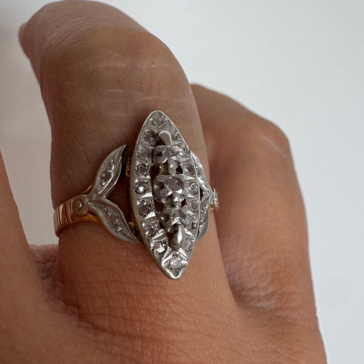 18K Yellow Gold Diamond Ring with a Marquise Design