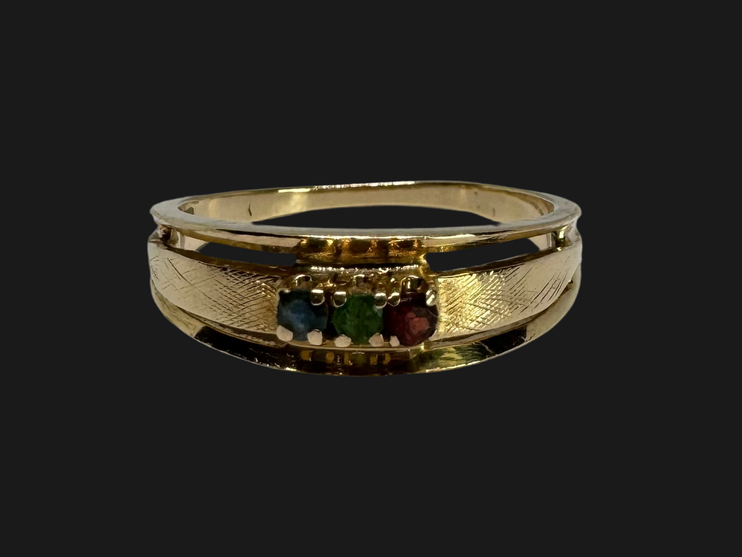 14K gold ring set with Ruby, Emerald & Sapphire