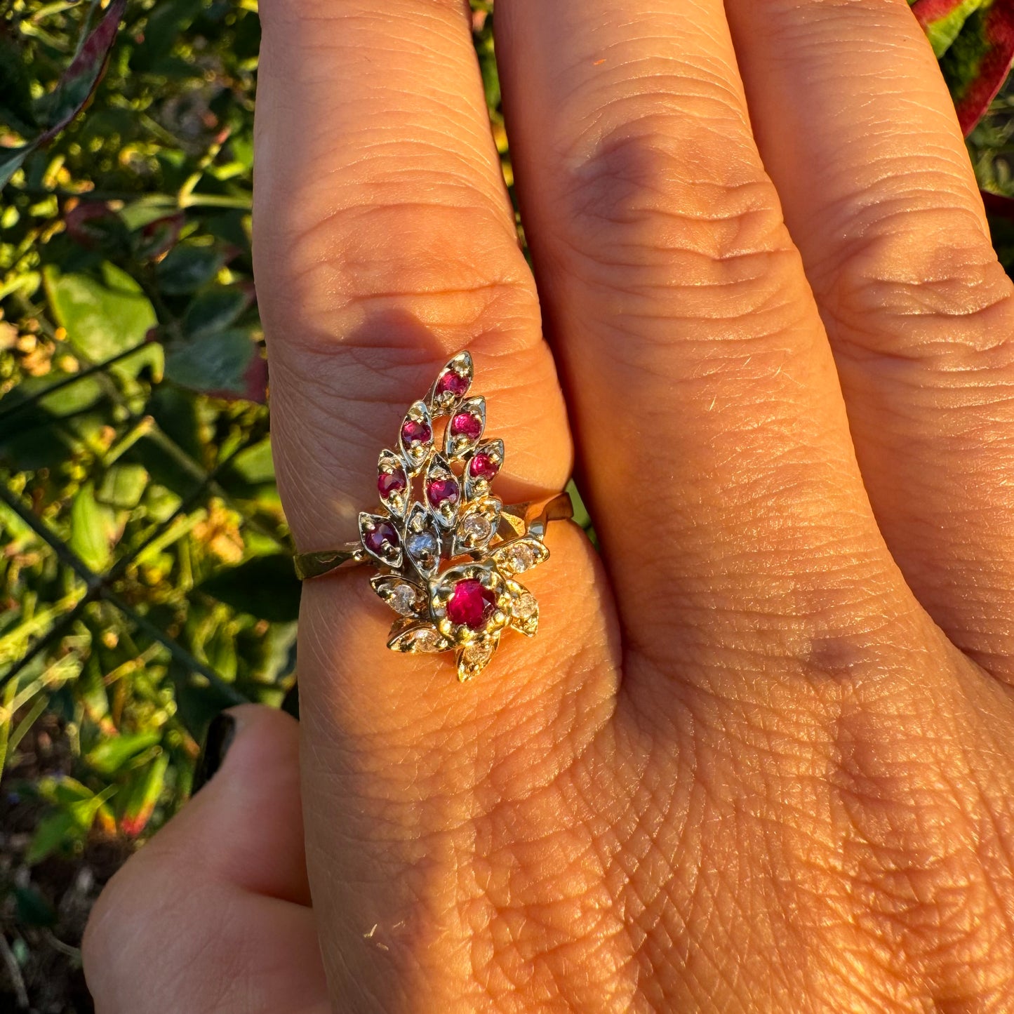 14K gold ring set with Rubies & Diamonds