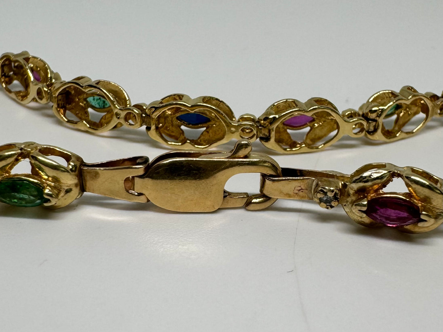 14K gold Bracelet set with Sapphire, Ruby, Emerald & Diamonds