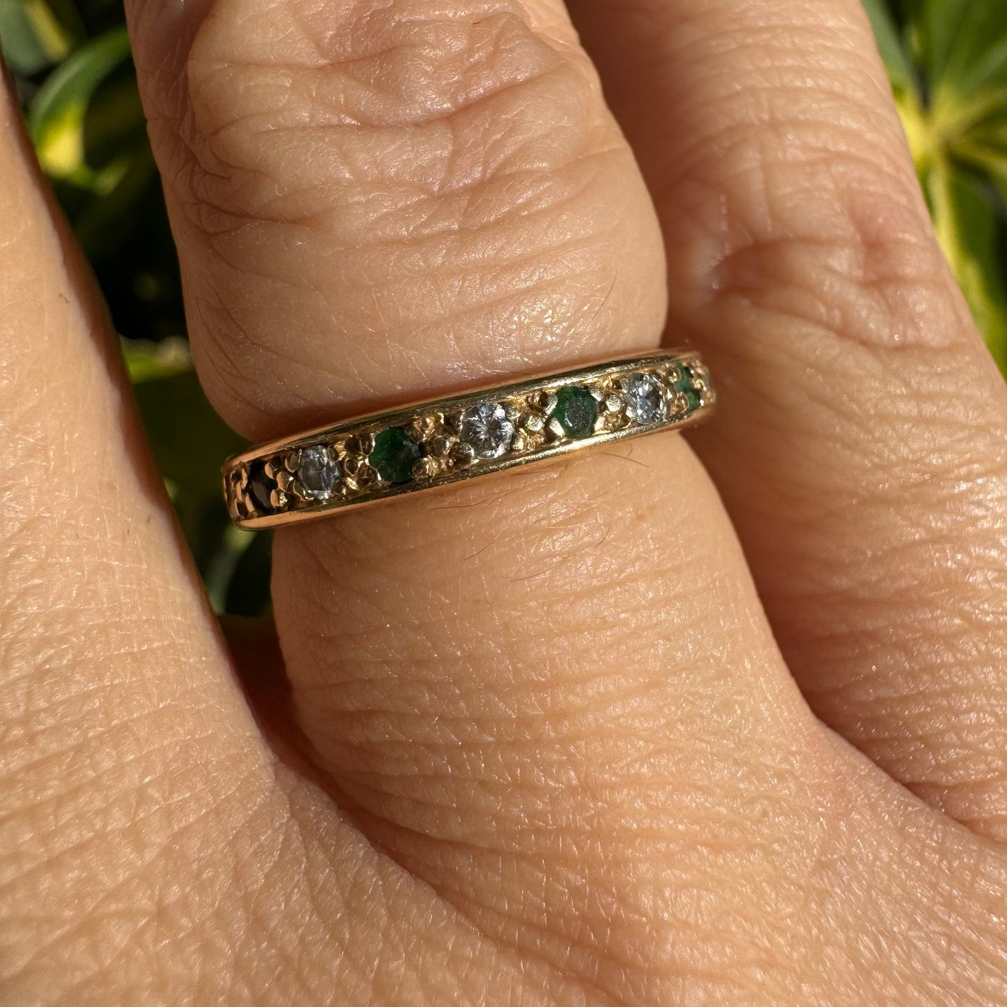 14K gold ring set with Emerald & Diamonds