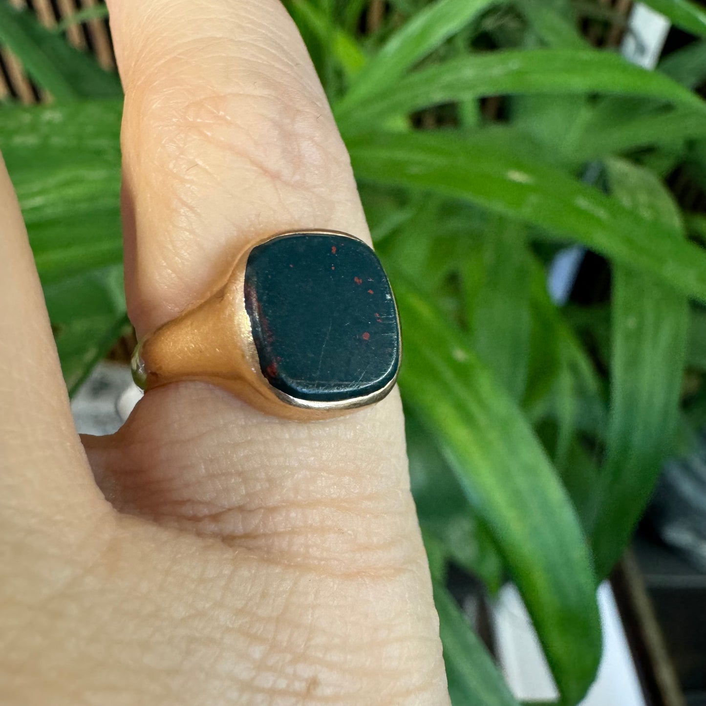 14K gold ring set with Bloodstone