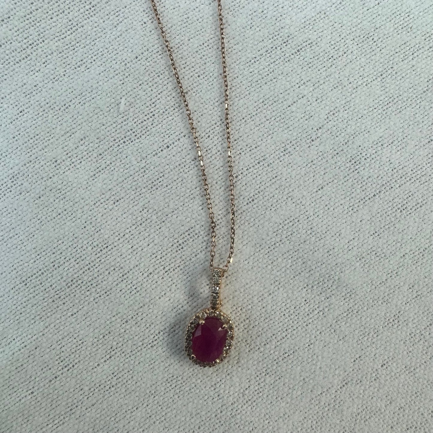 14K gold necklace set with Ruby & Diamonds