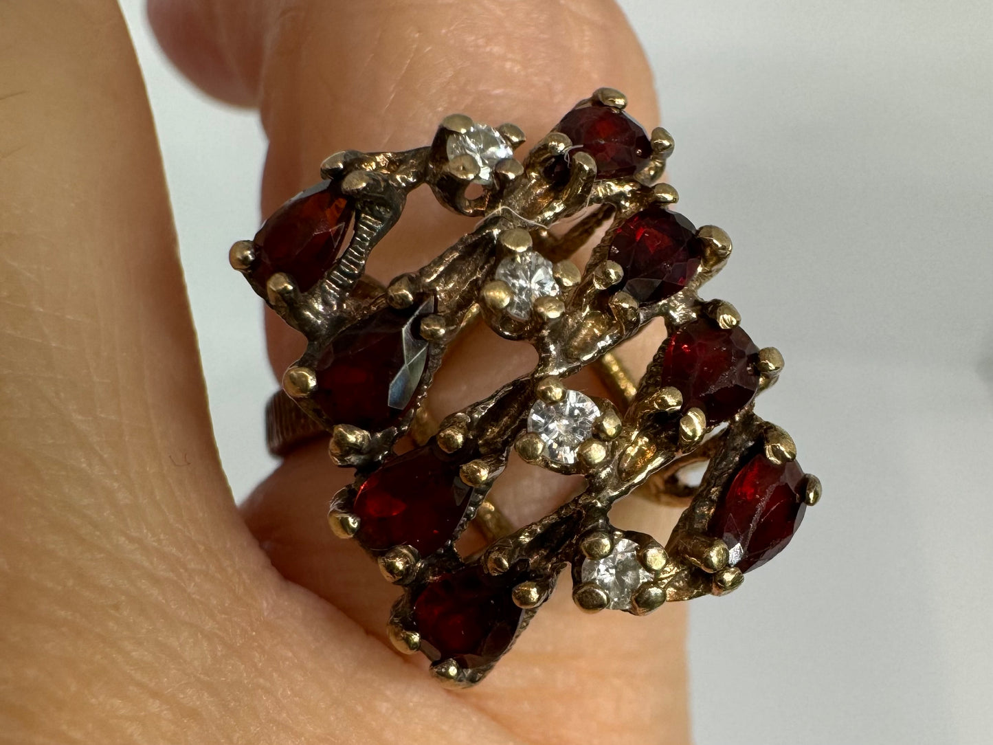 14K gold ring set with Garnet & Diamonds