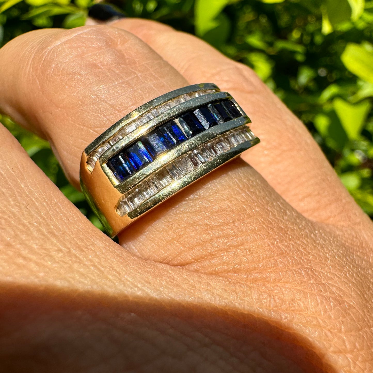 10K gold ring set with Sapphires & Diamonds