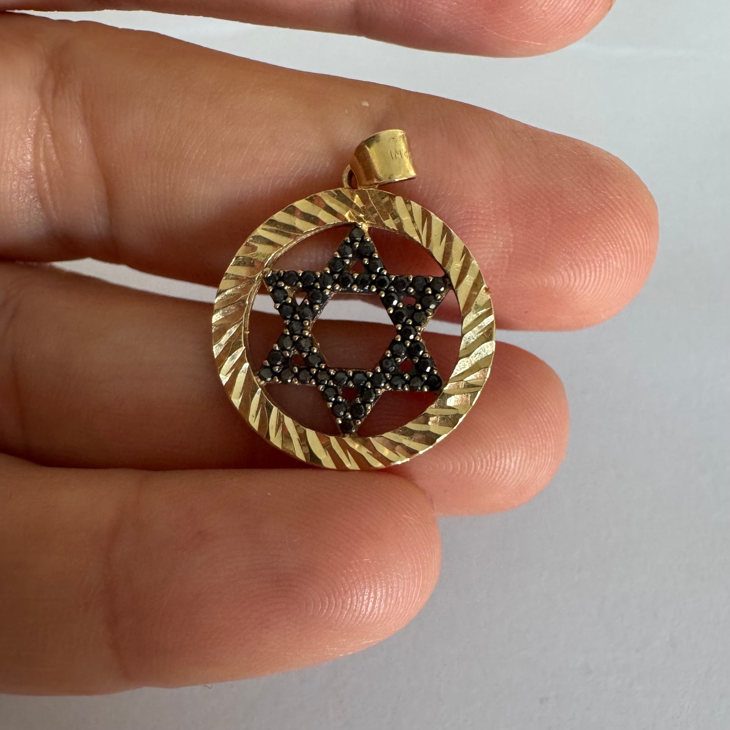 14K gold Star of David pendant set with Black Diamonds