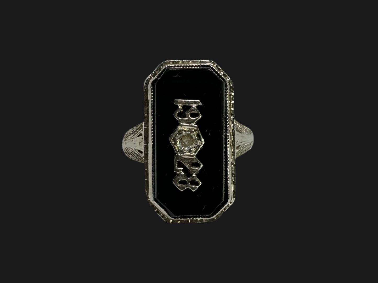 14K gold College “1928” ring set with Onyx & Diamond