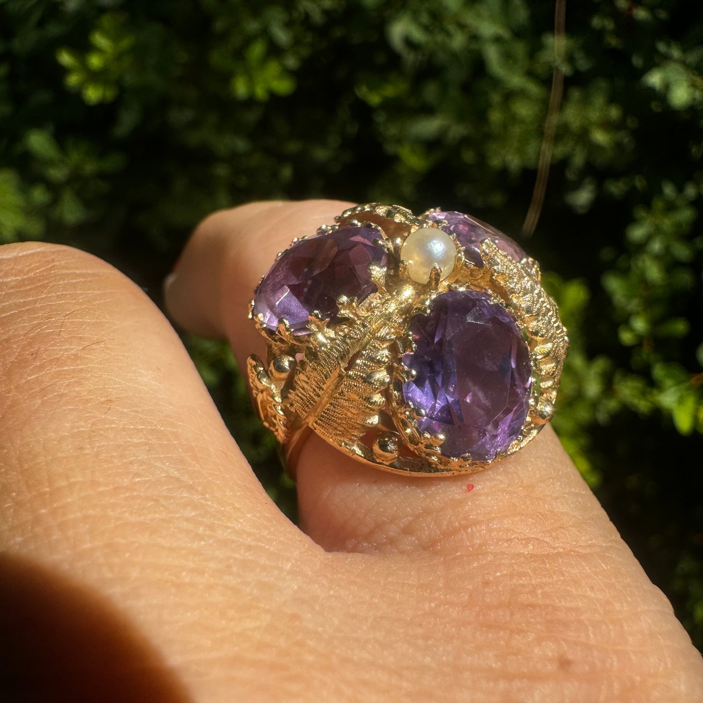 14K gold ring set with Amethyst & Pearl