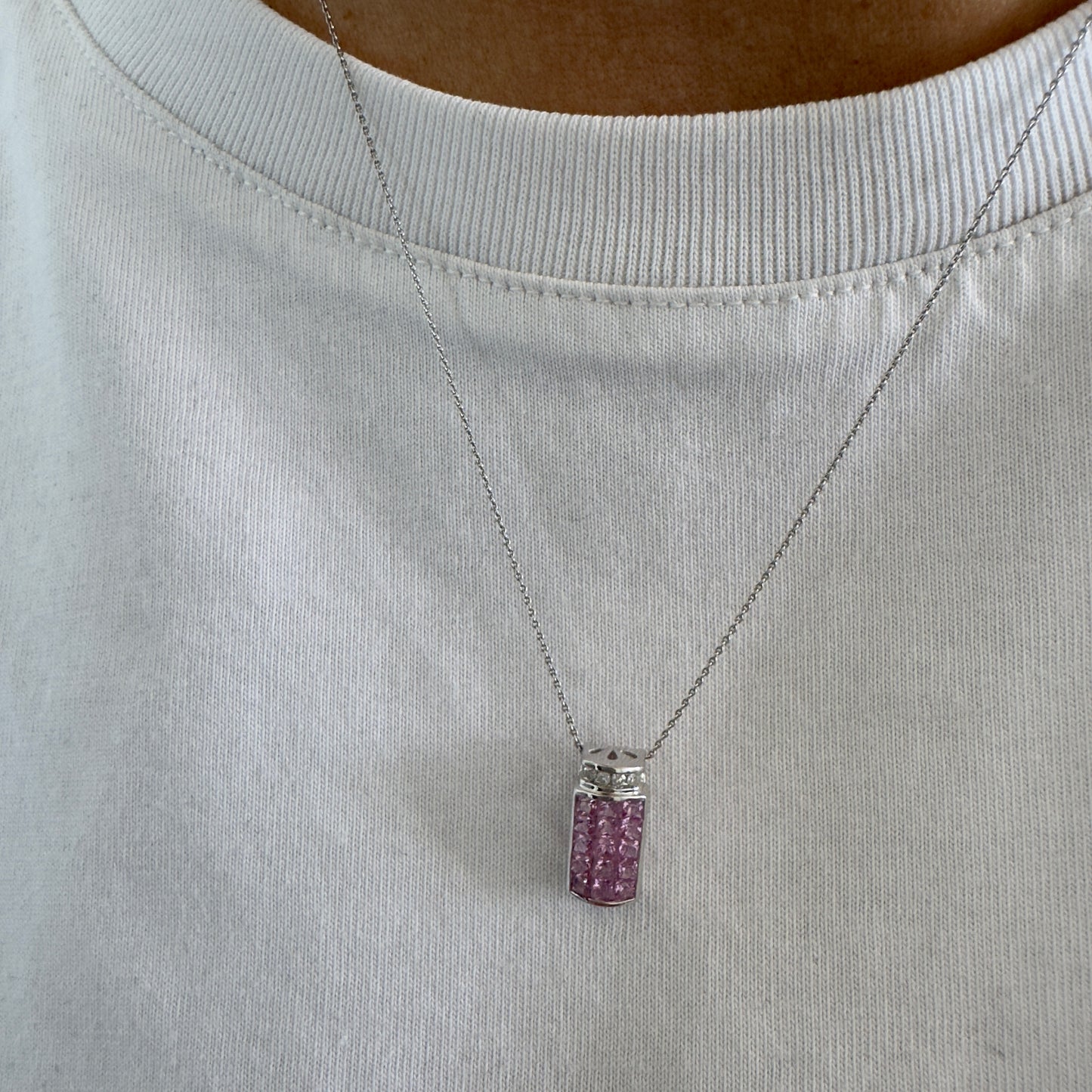 10K gold pendant with soft pink Sapphire & Diamonds