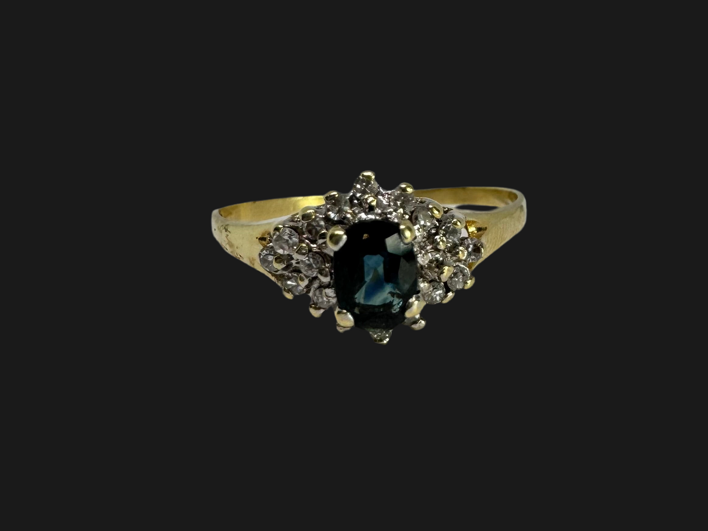 14K gold ring set with Sapphire & Diamonds