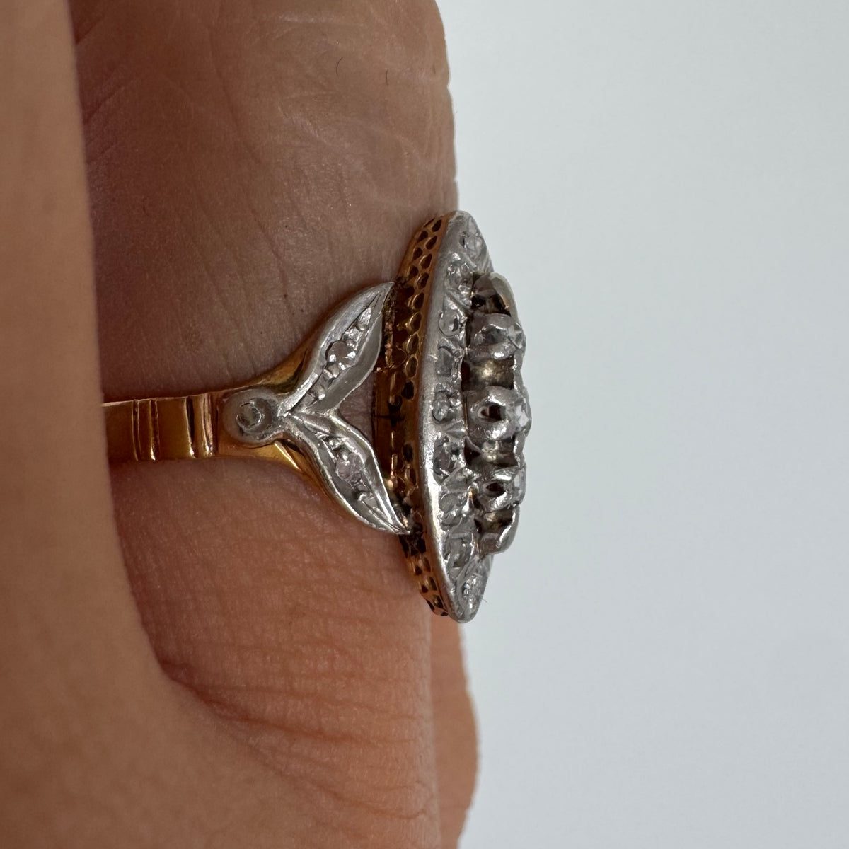 18K Yellow Gold Diamond Ring with a Marquise Design
