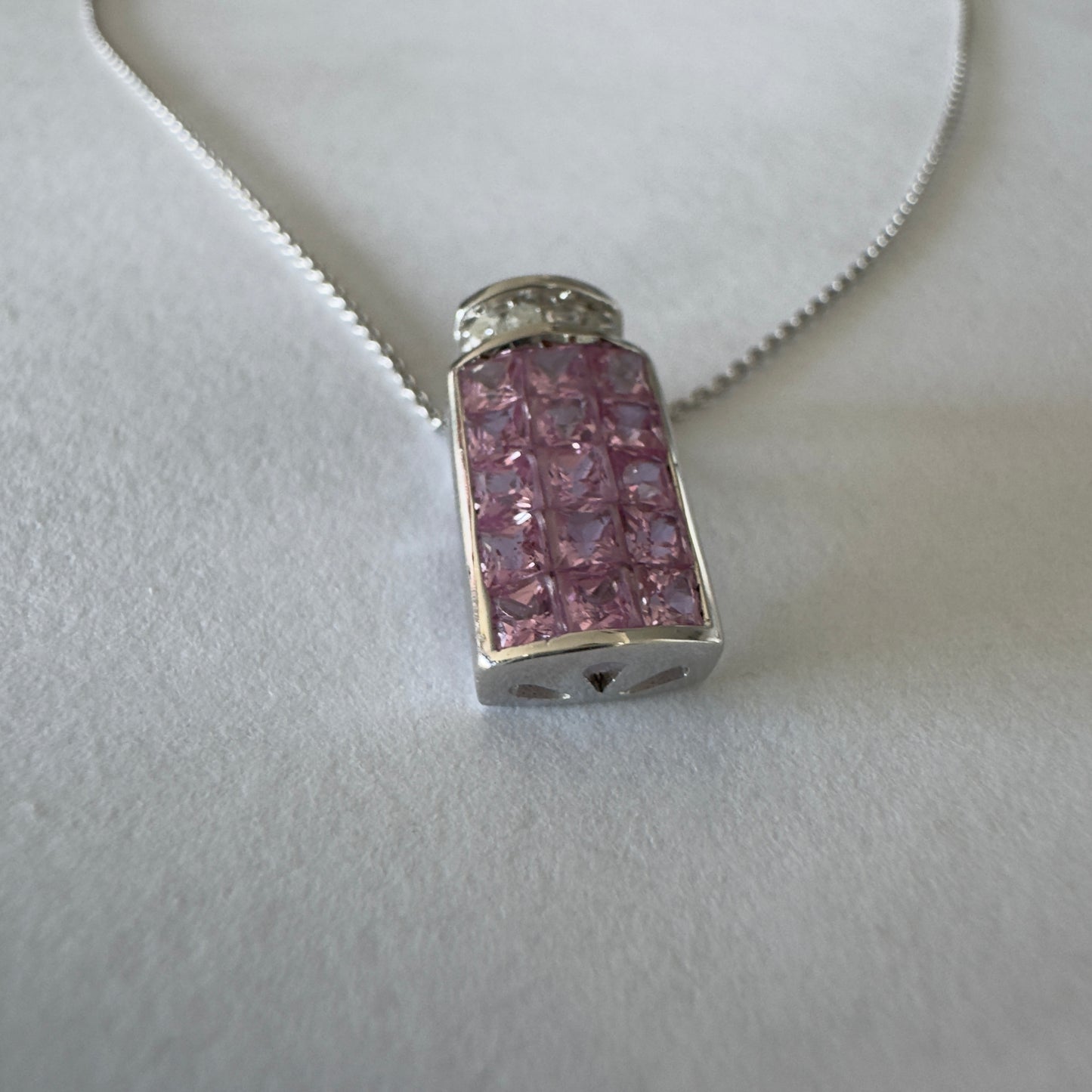 10K gold pendant with soft pink Sapphire & Diamonds