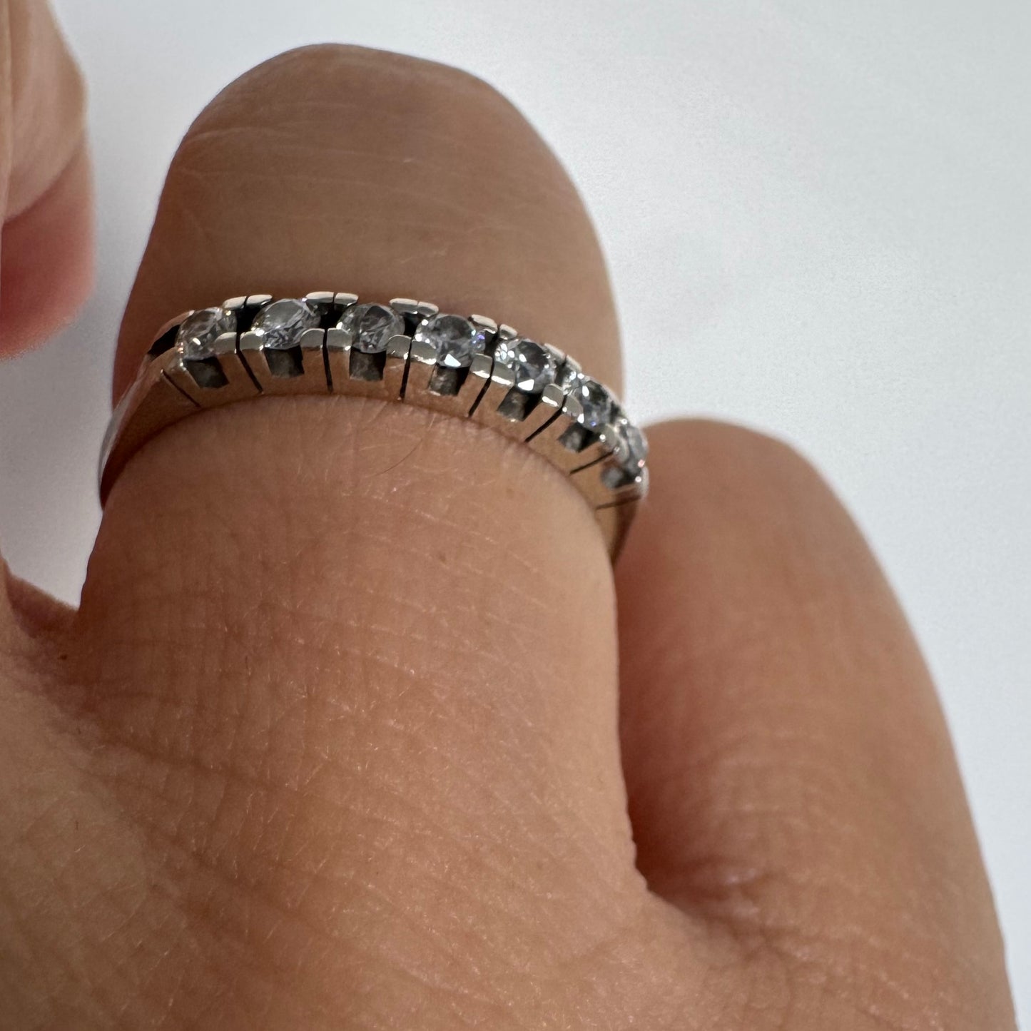 14K gold half eternity ring set with sparkling Diamonds.