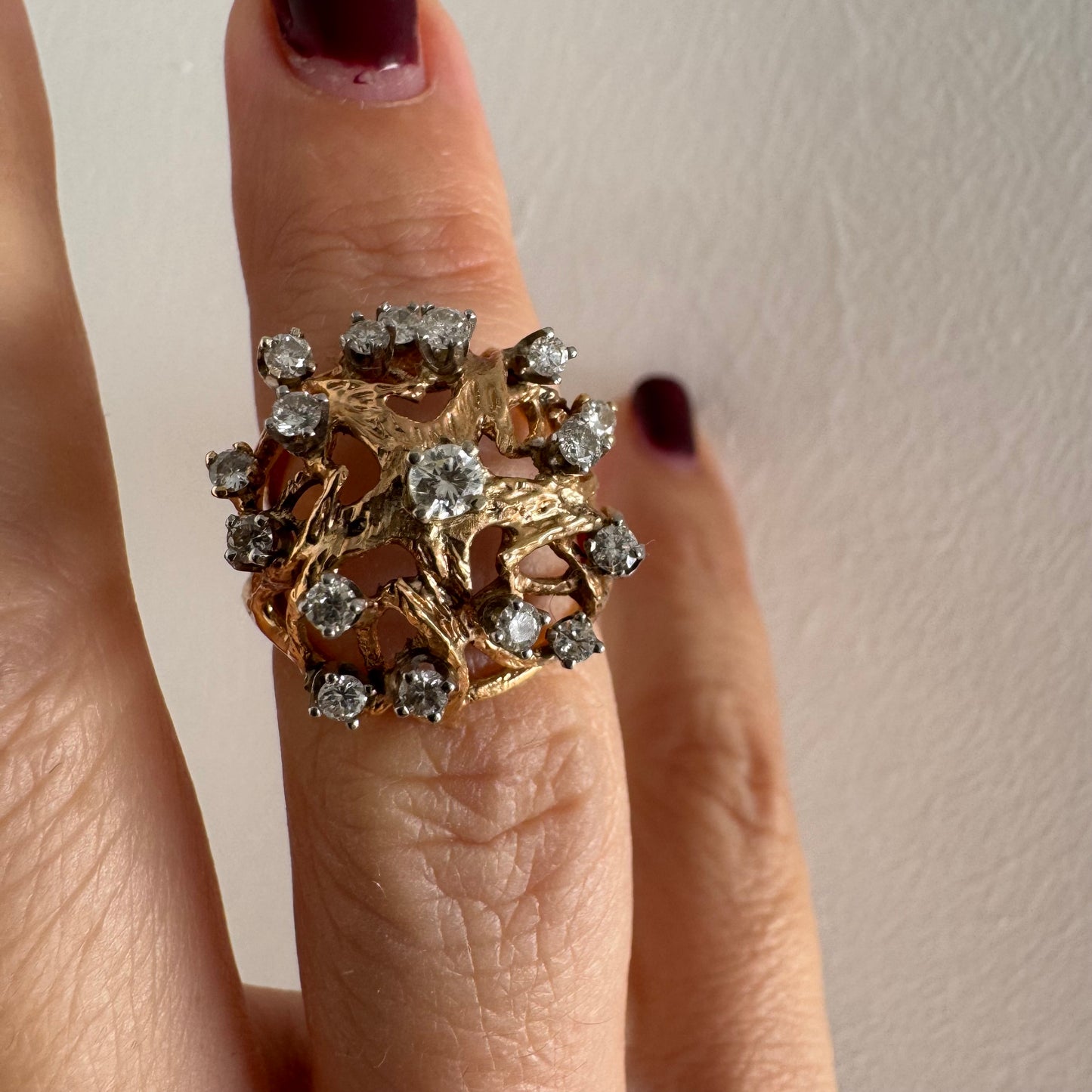 10K gold sculptural openwork ring set with Diamonds