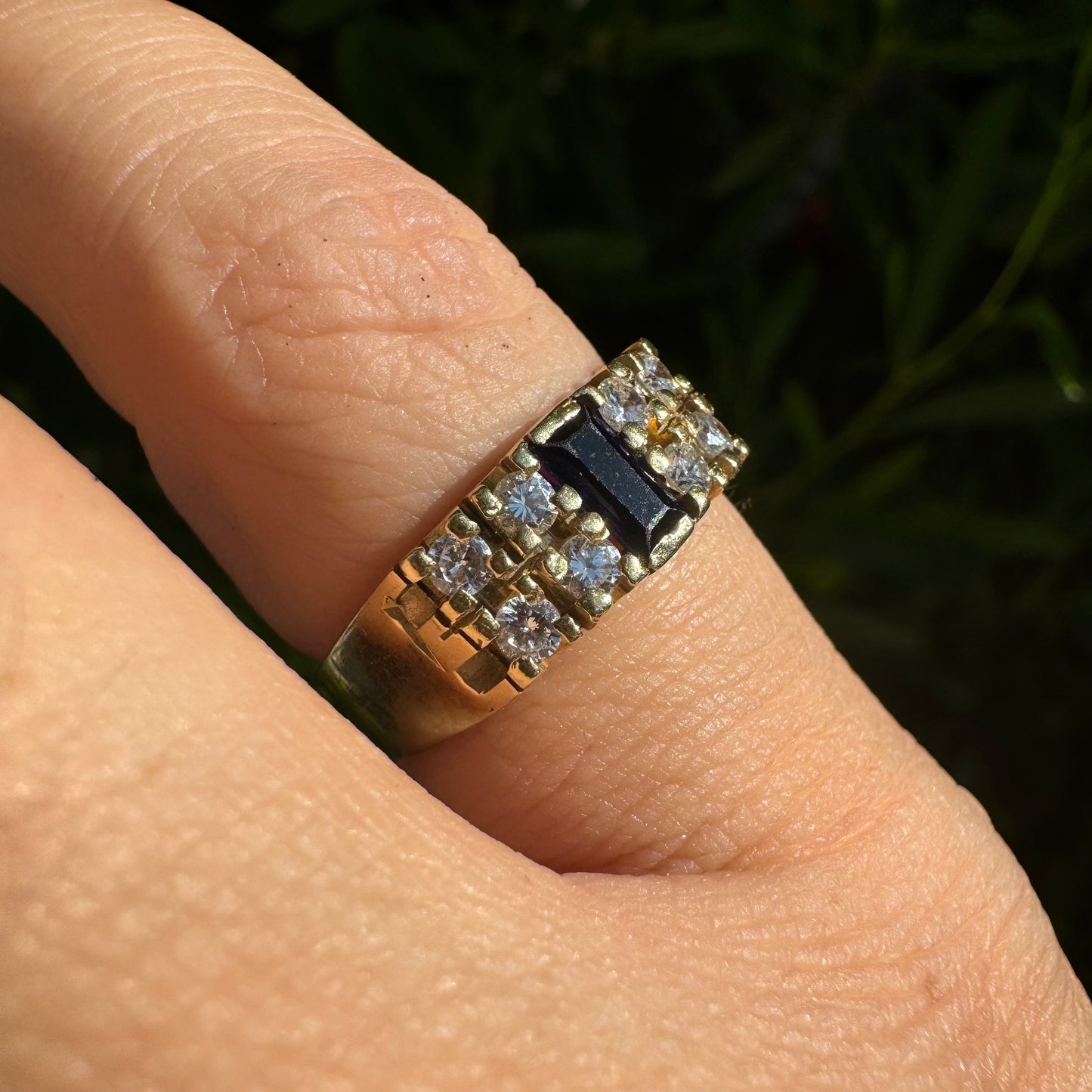 14K gold ring set with Sapphire & Diamonds