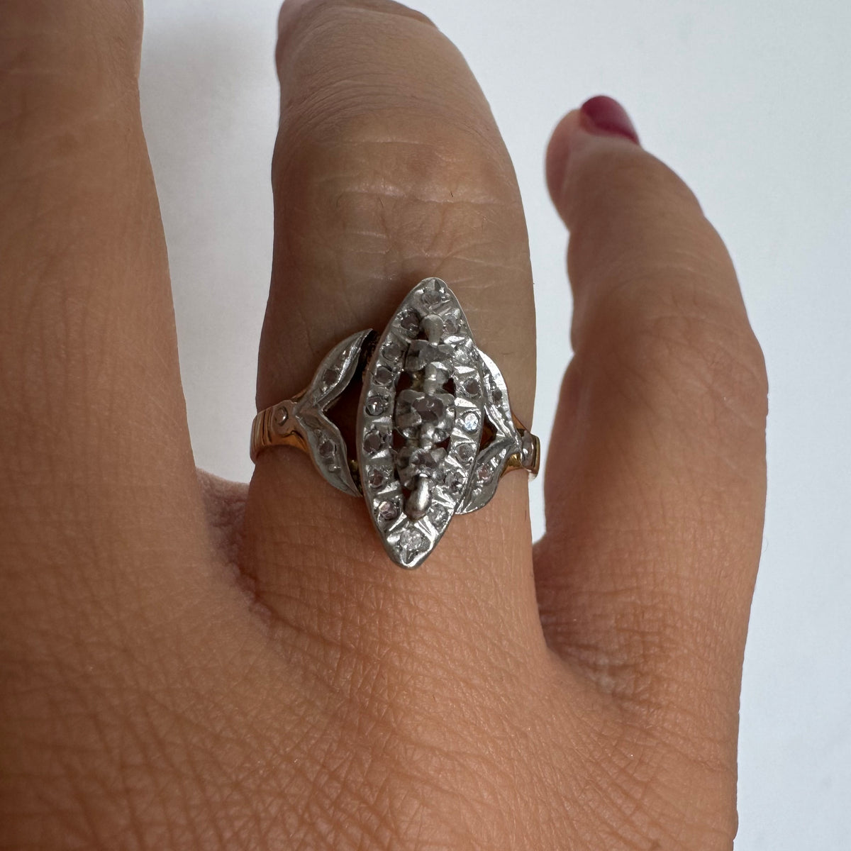 18K Yellow Gold Diamond Ring with a Marquise Design