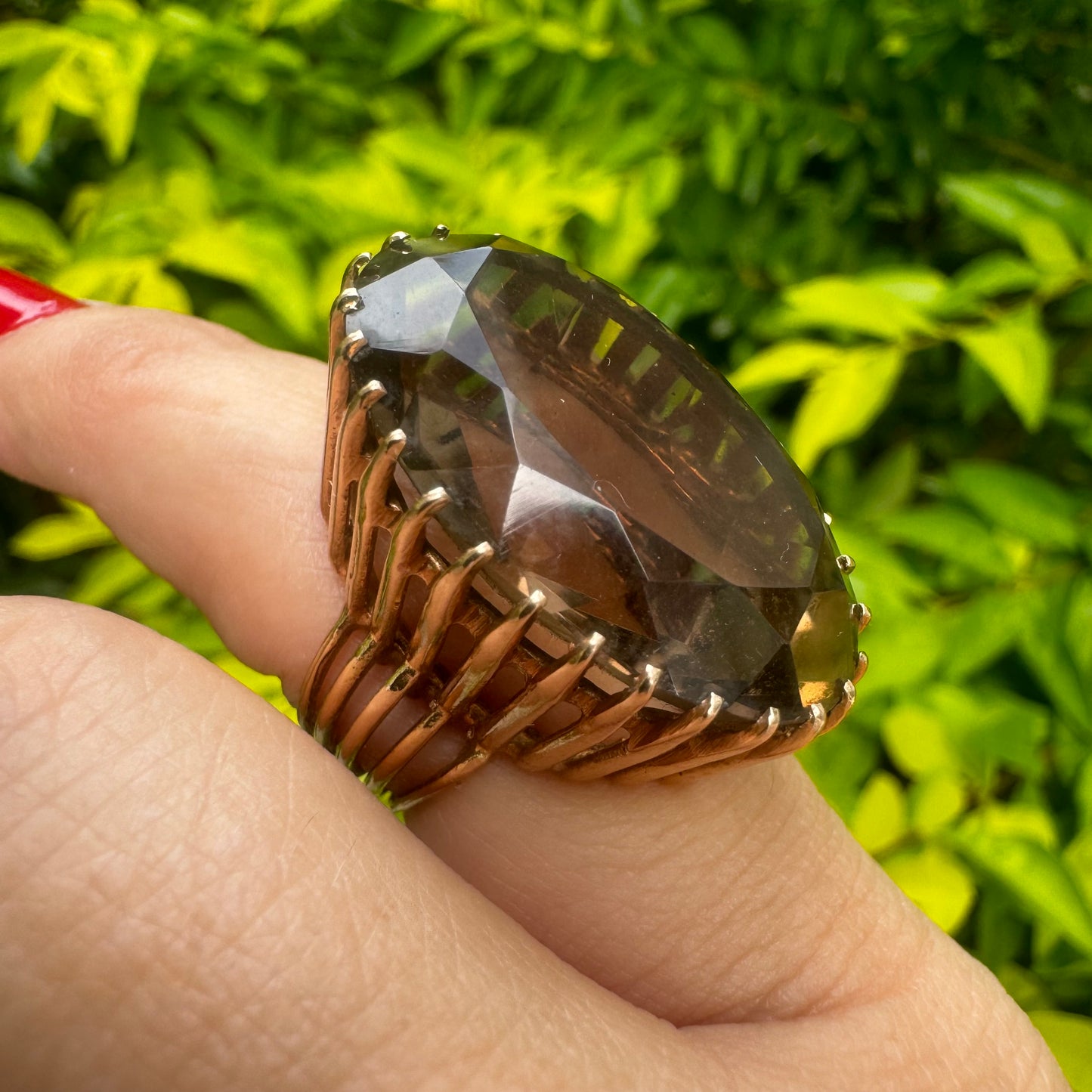 14K gold ring set with Smoky Quartz