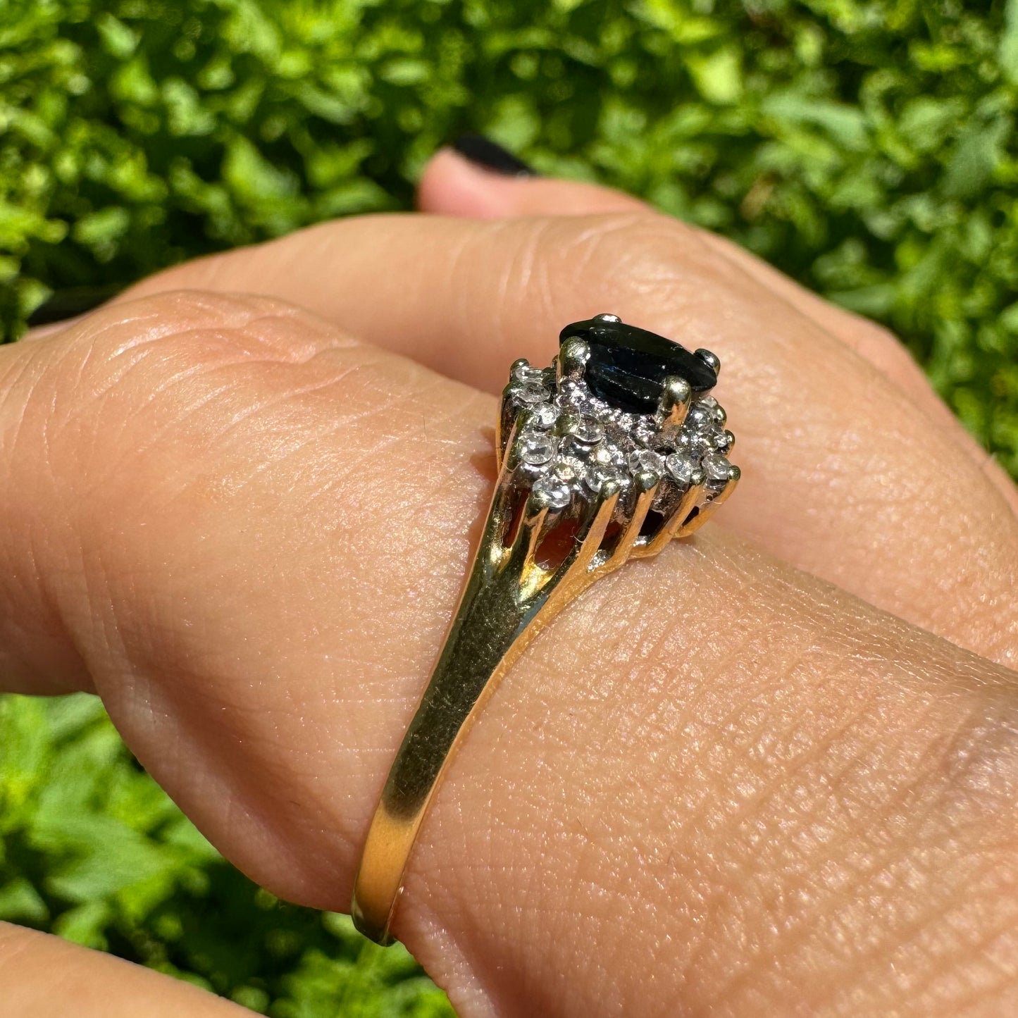 14K gold ring set with Sapphire & Diamonds