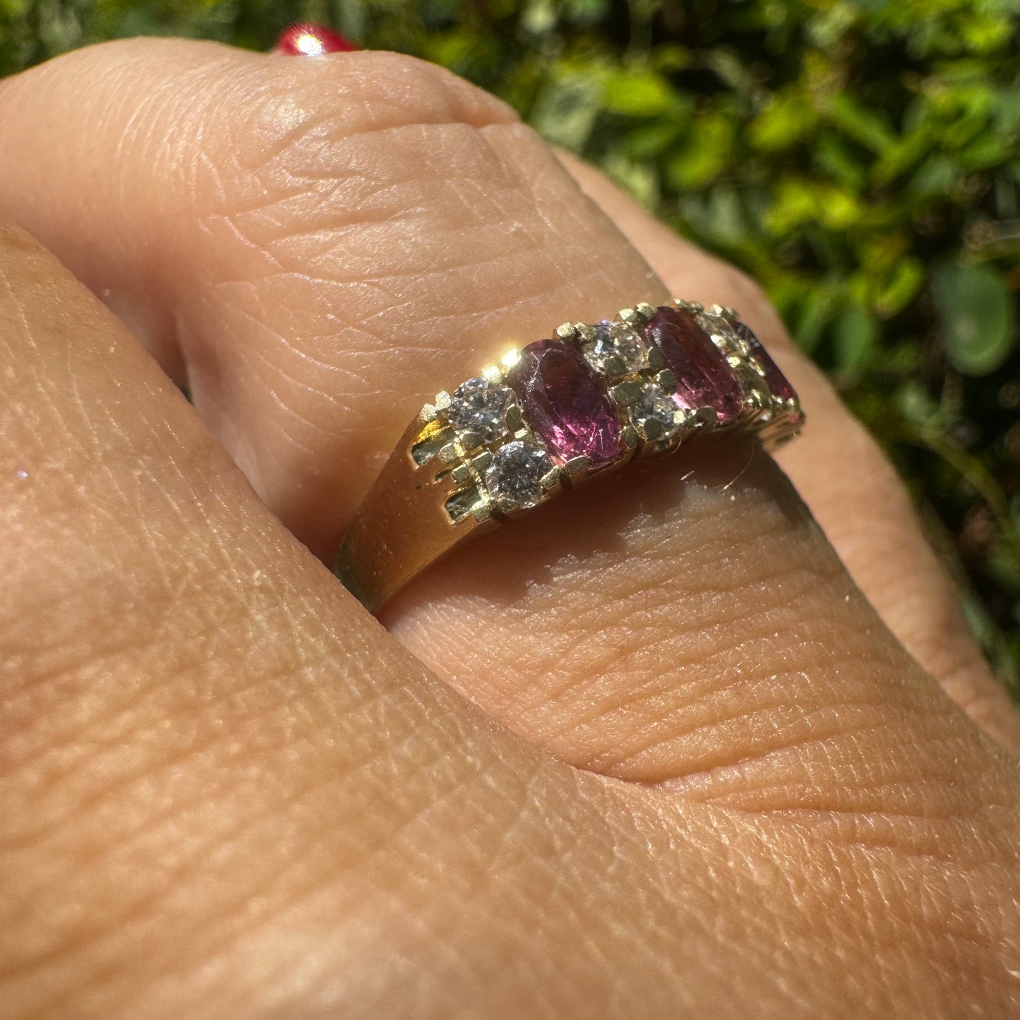 14K gold ring set with Pink Tourmaline & Diamonds