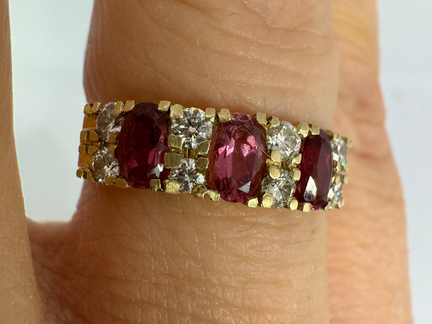 14K gold ring set with Pink Tourmaline & Diamonds