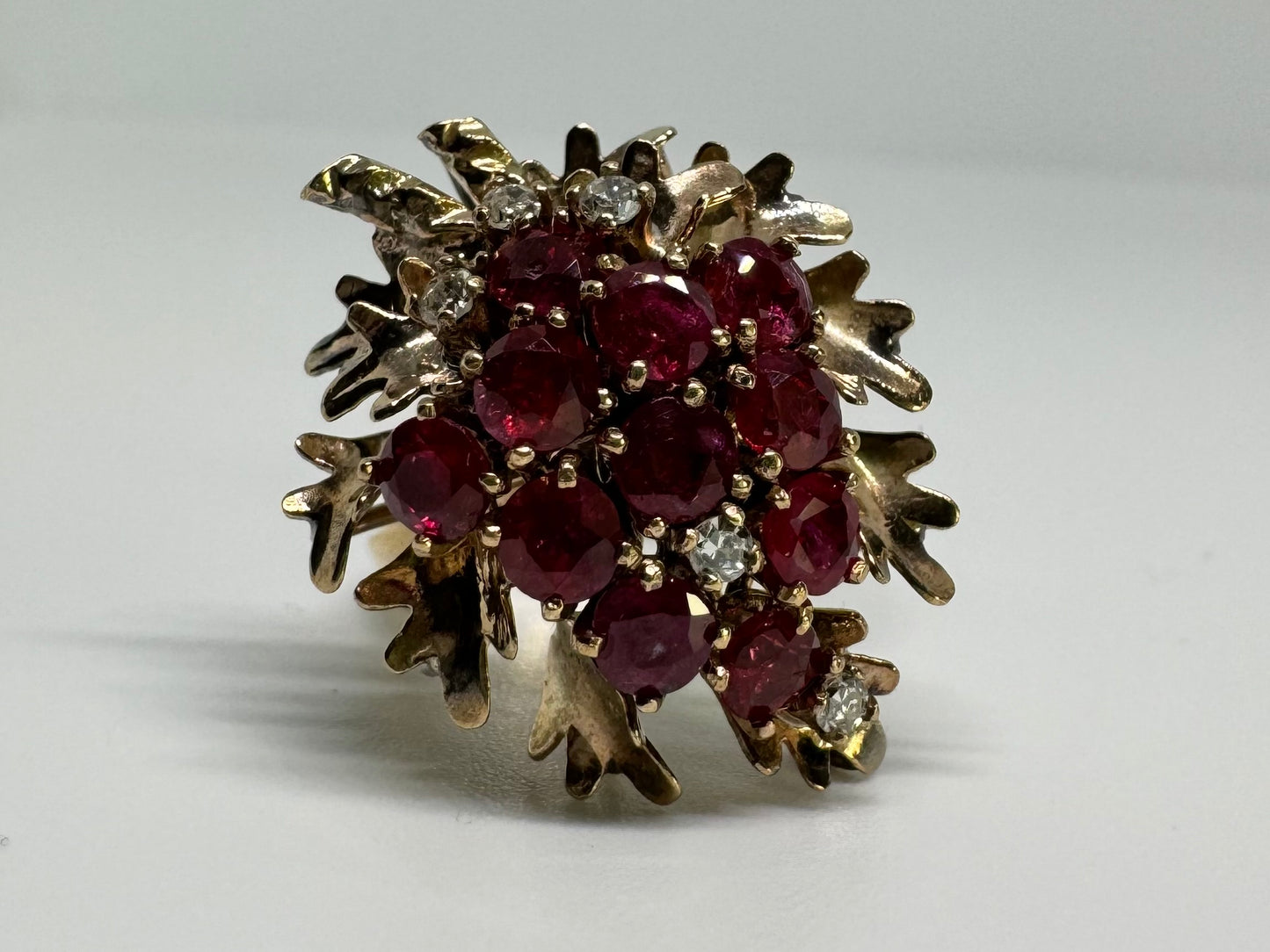 14K gold ring set with Garnet & Diamonds