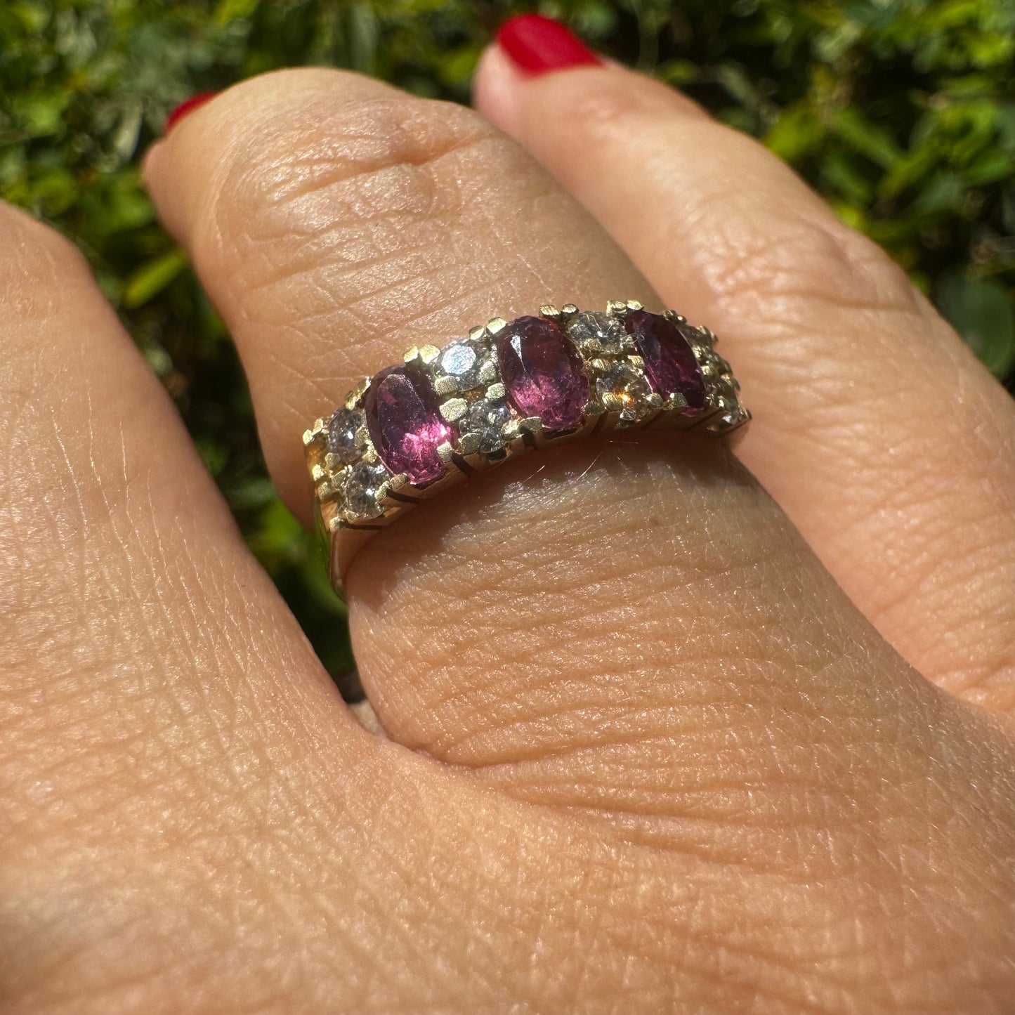 14K gold ring set with Pink Tourmaline & Diamonds