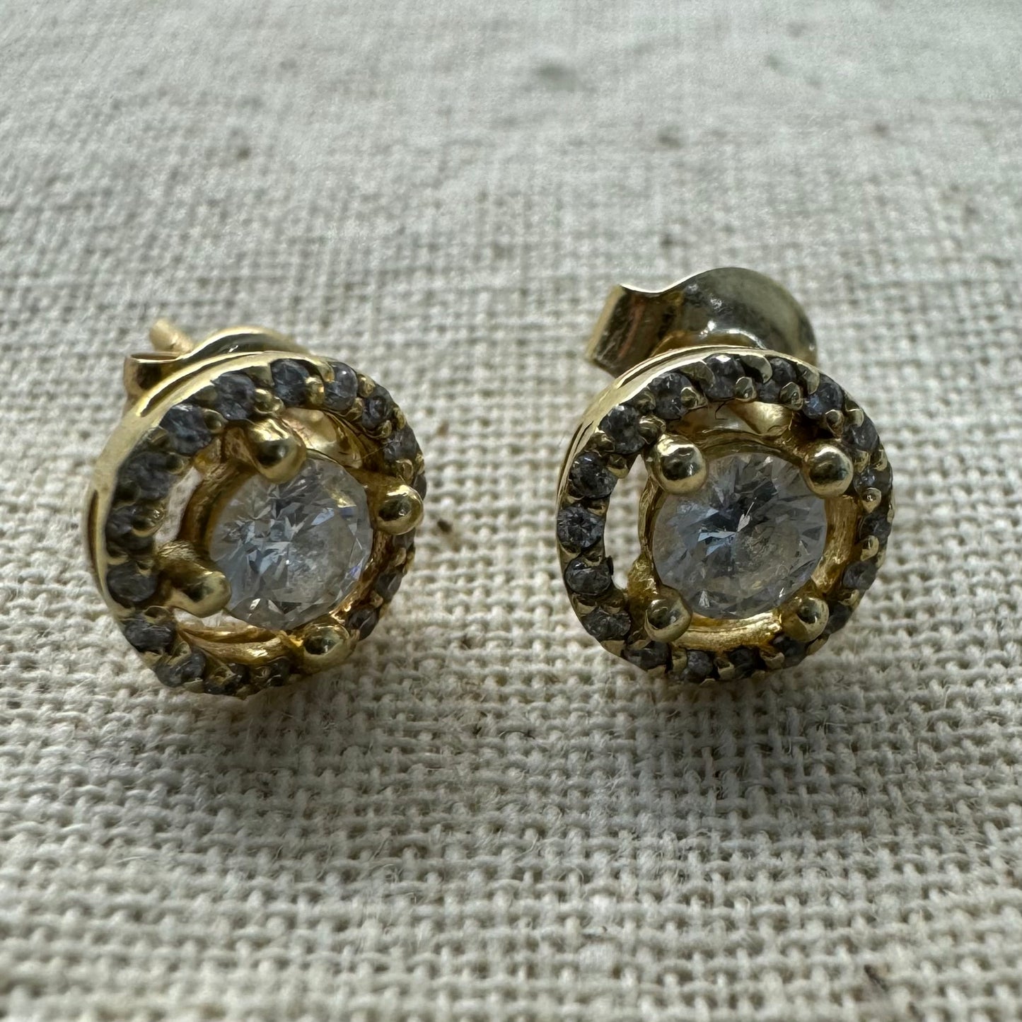 14K gold stud earrings set with Diamonds