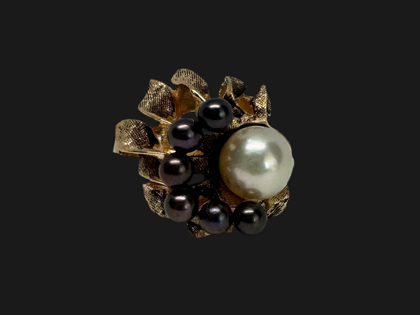 14K gold ring set with Pearl & Black Pearls