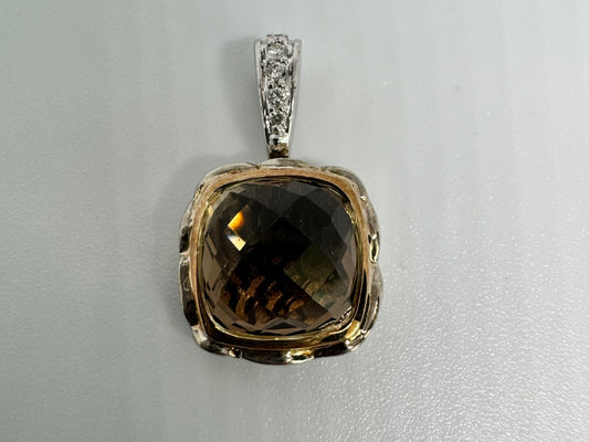 18K gold Pendant set with Smoky Quartz & Diamonds