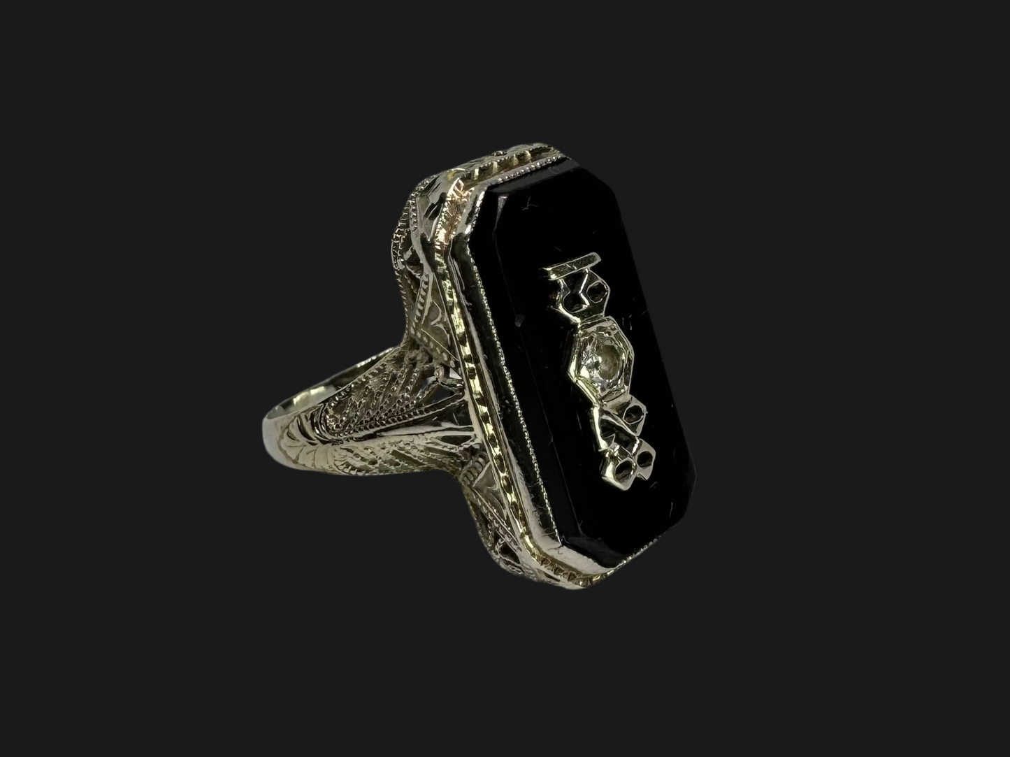 14K gold College “1928” ring set with Onyx & Diamond