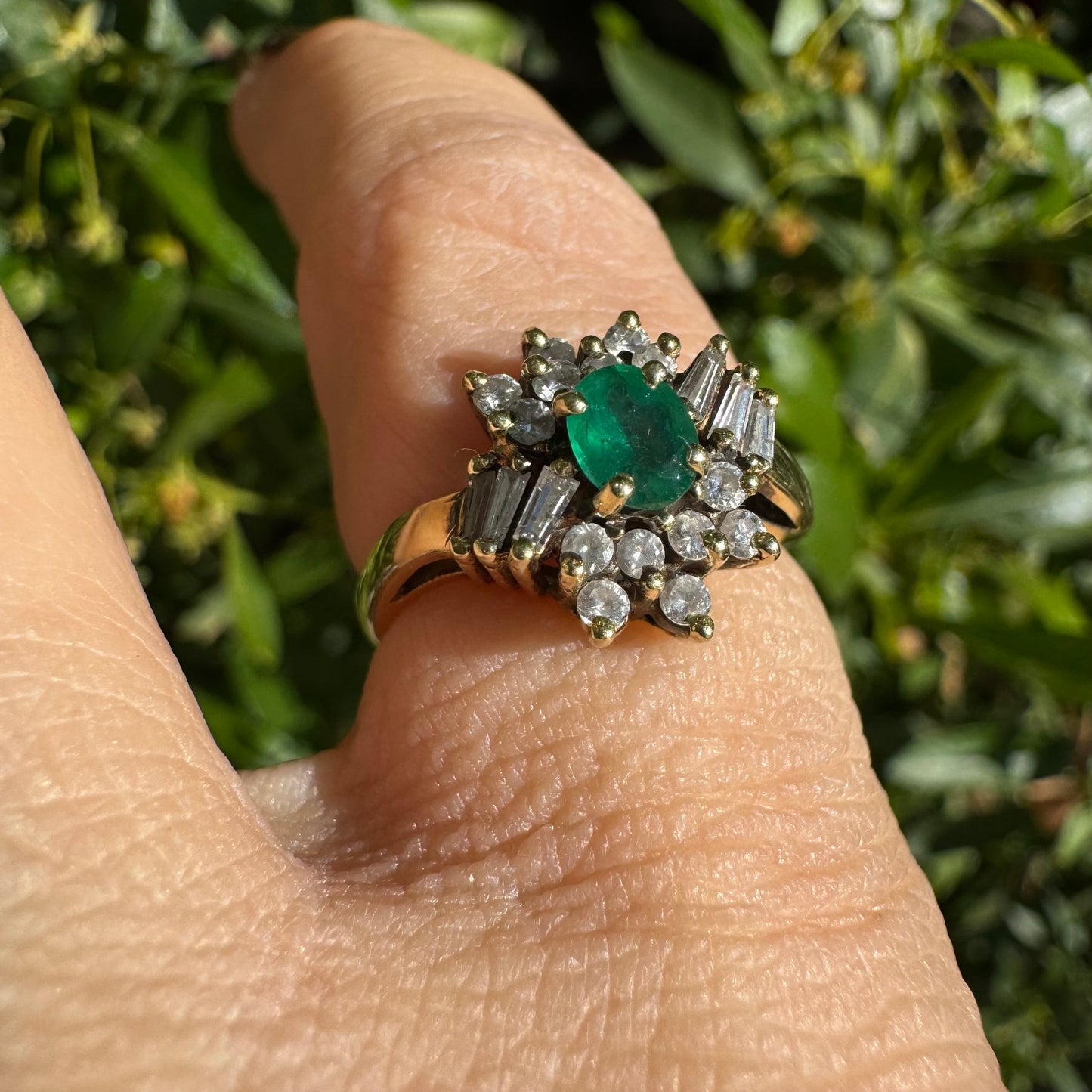 14K gold ring set with Emerald & Diamonds