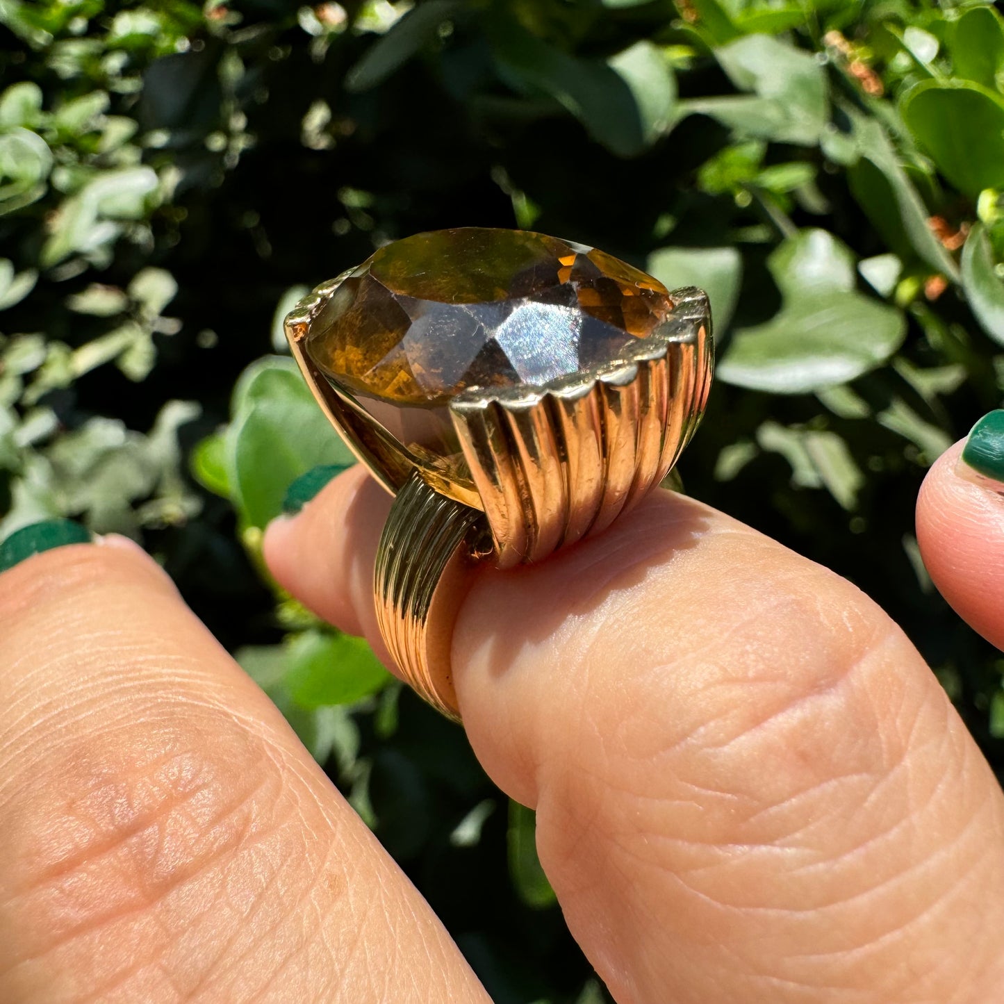 14K gold ring set with Smoky Quartz