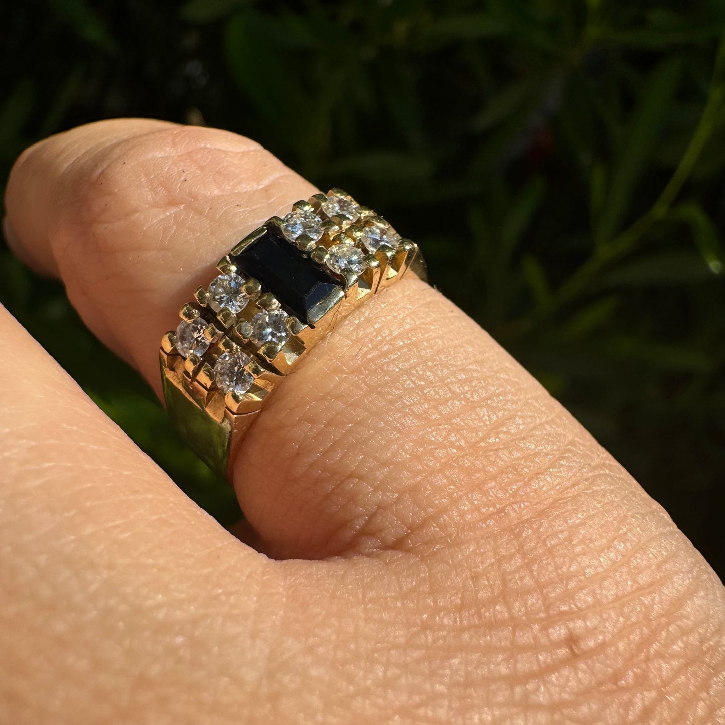 14K gold ring set with Sapphire & Diamonds