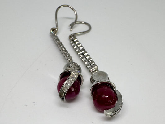 18K gold Drop Earrings set with Ruby & Diamonds