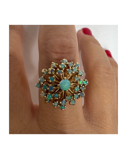 14K gold ring set with Opals