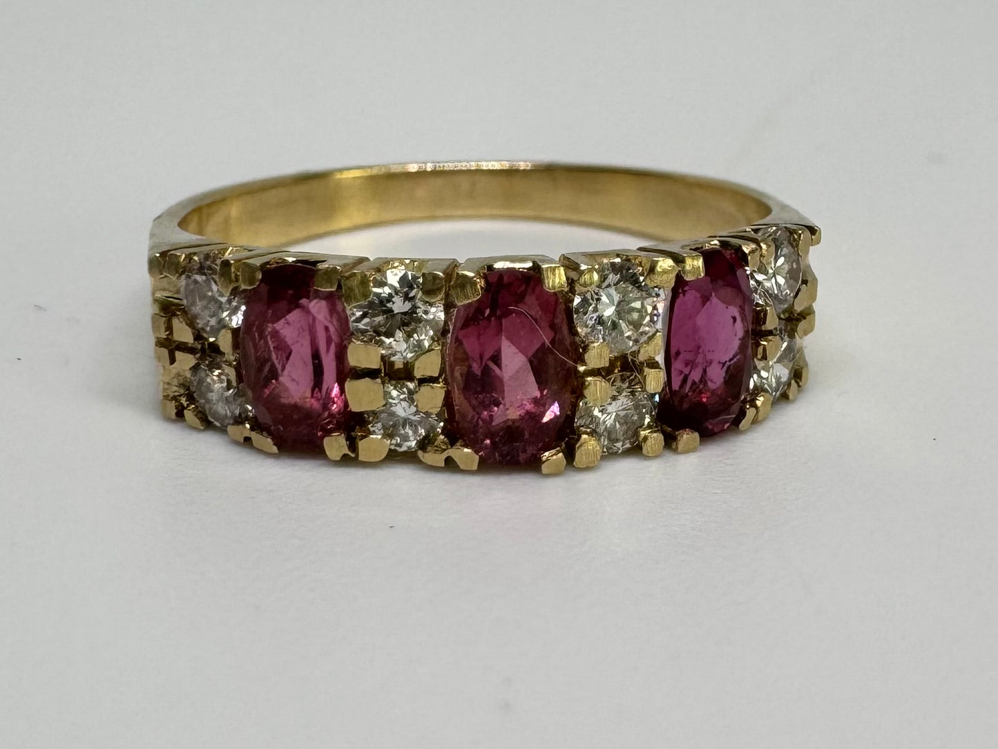 14K gold ring set with Pink Tourmaline & Diamonds