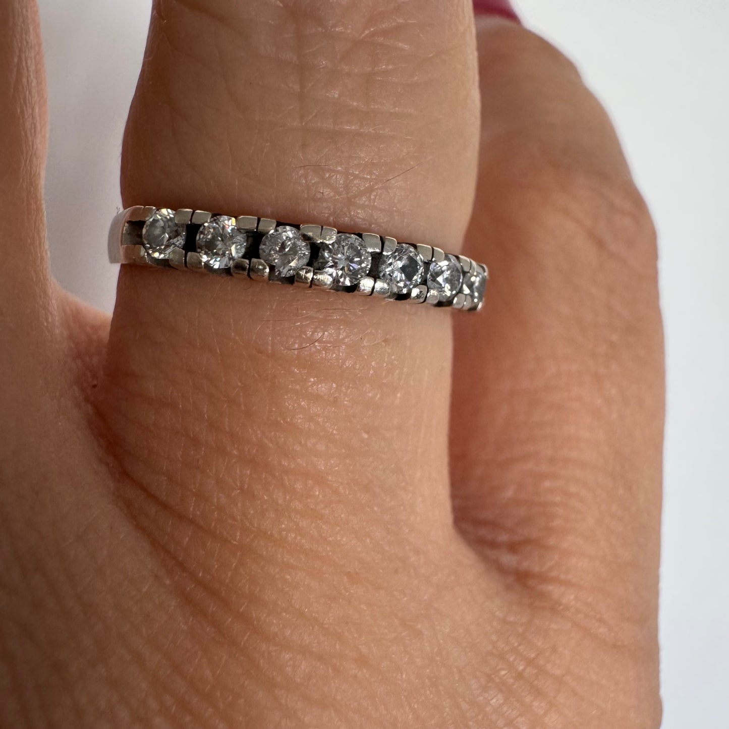 14K gold half eternity ring set with sparkling Diamonds.