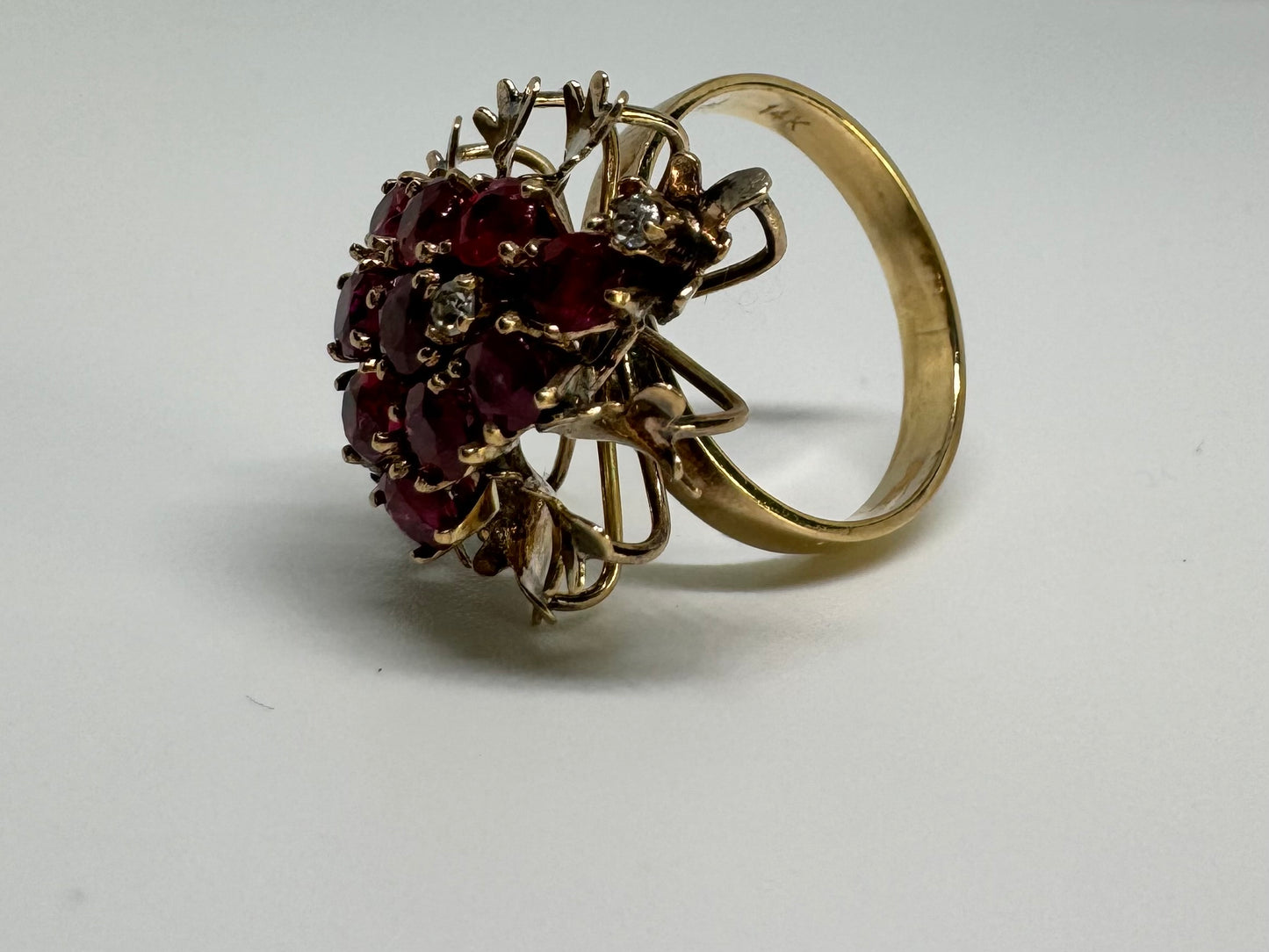 14K gold ring set with Garnet & Diamonds