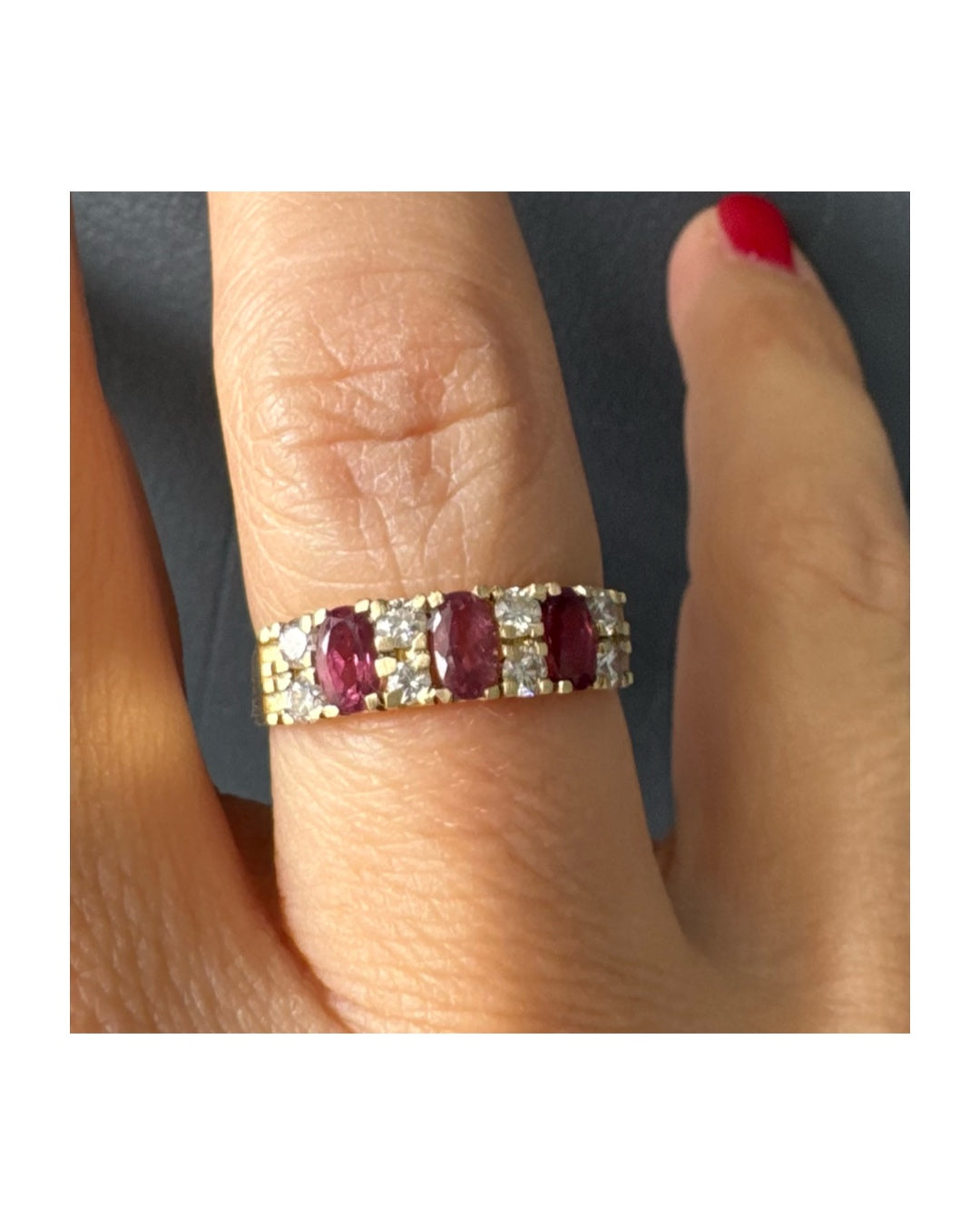 טבעת זהב 14K משובצת אבני טורמלין ורוד ויהלומים