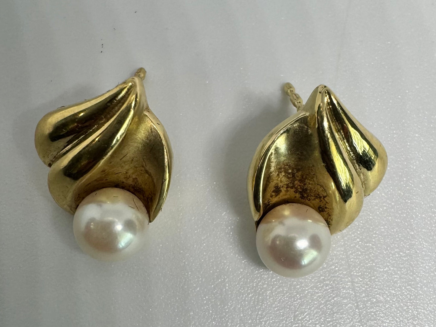 14K gold stud earrings set with Pearl