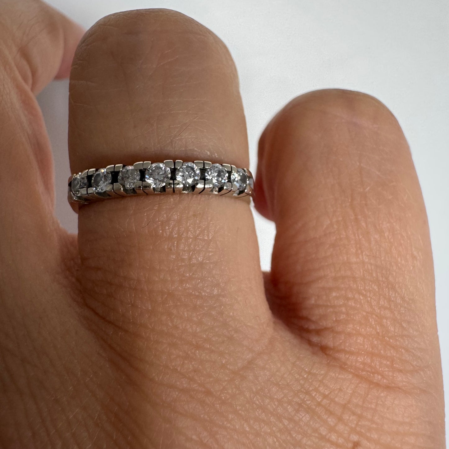 14K gold half eternity ring set with sparkling Diamonds.