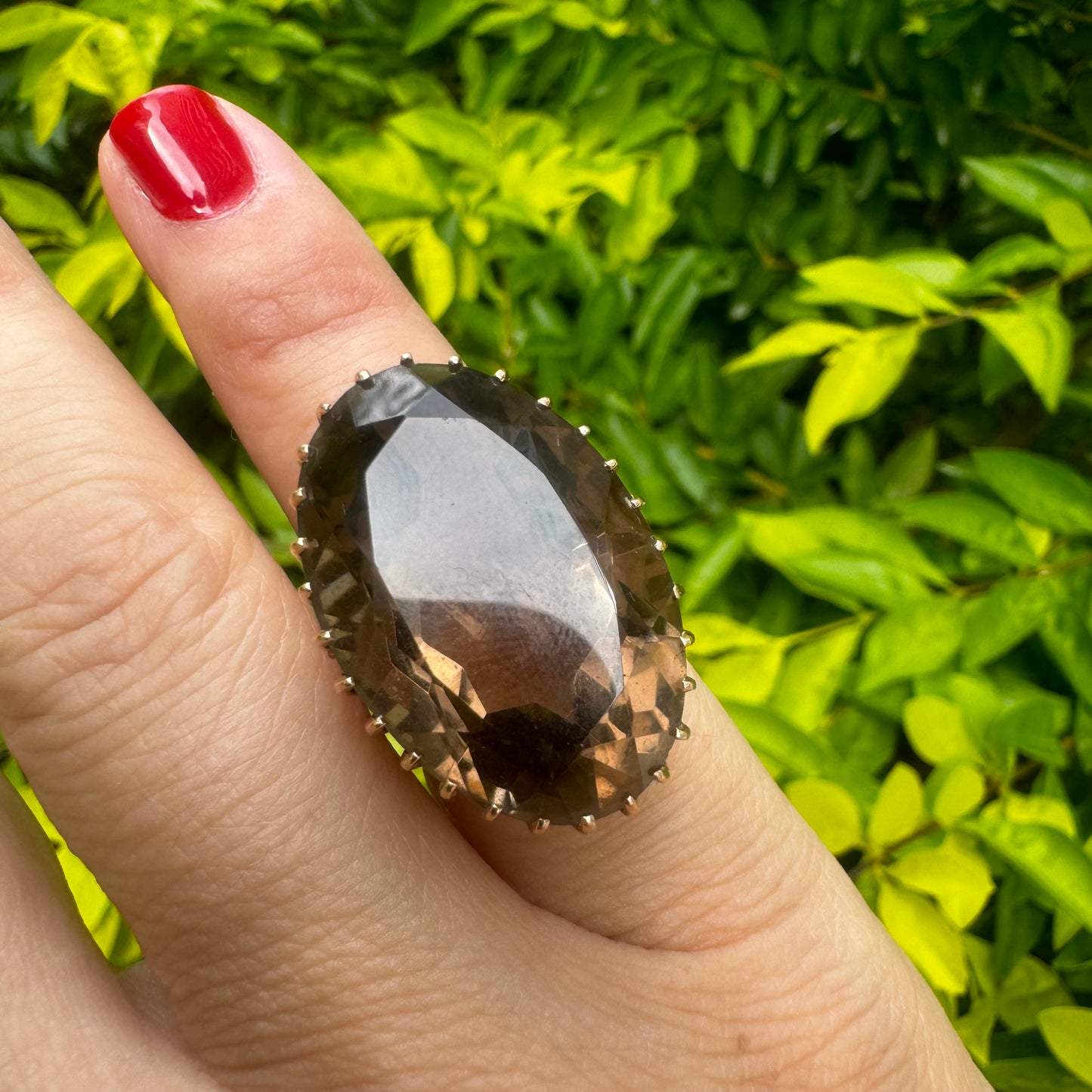 14K gold ring set with Smoky Quartz