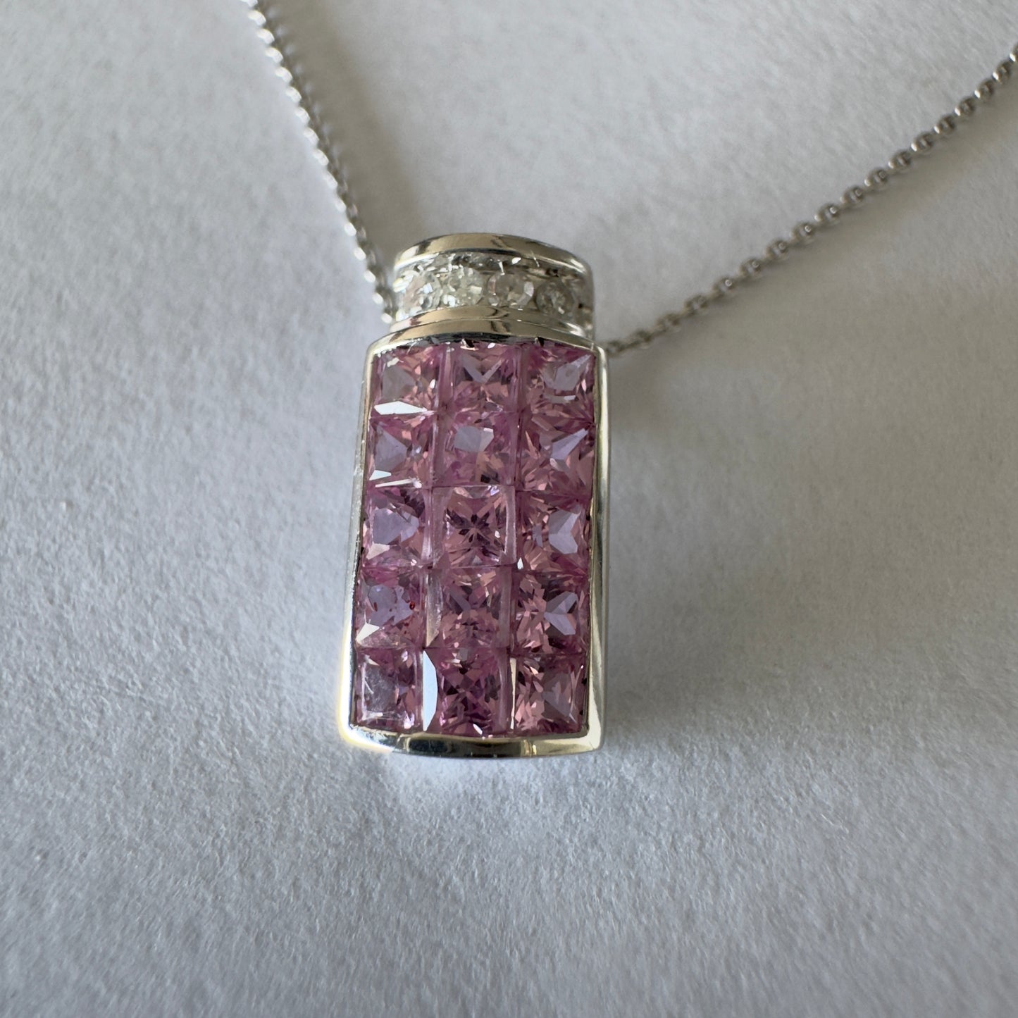 10K gold pendant with soft pink Sapphire & Diamonds