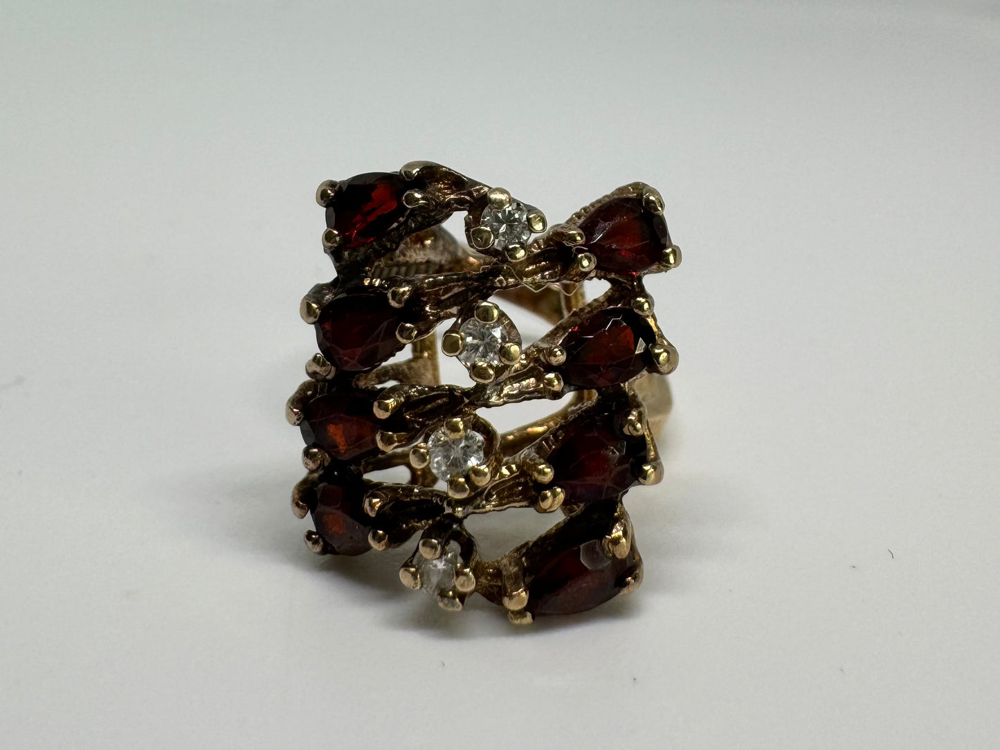 14K gold ring set with Garnet & Diamonds