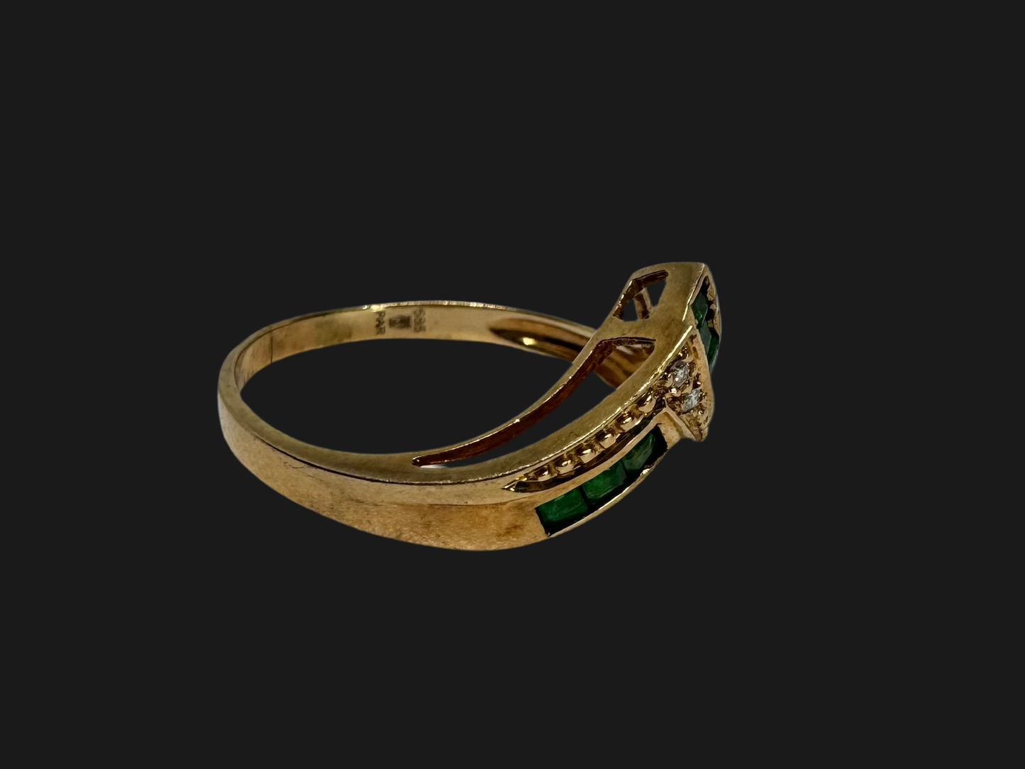 14K gold ring set with Emeralds & Diamonds