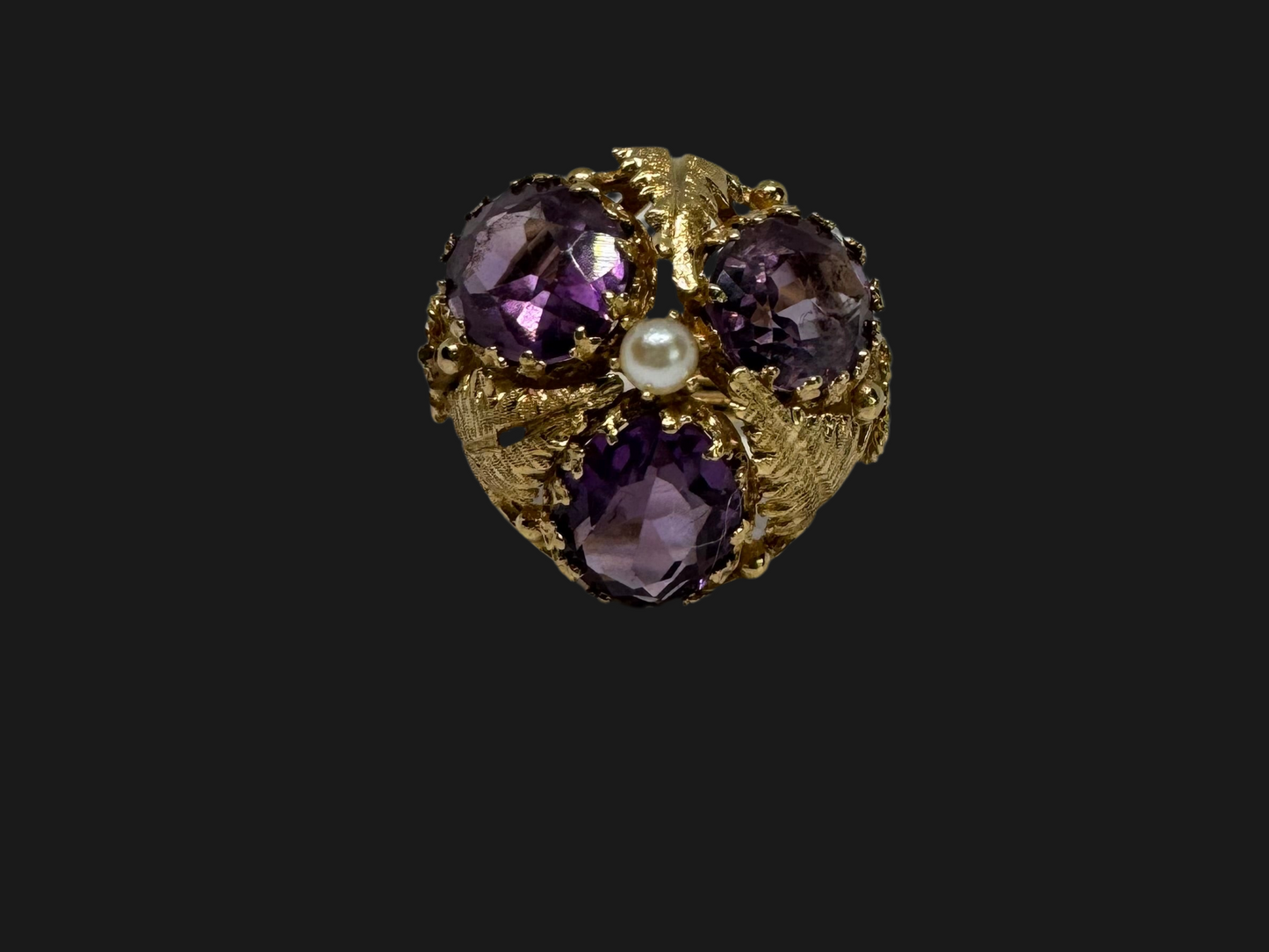 14K gold ring set with Amethyst & Pearl