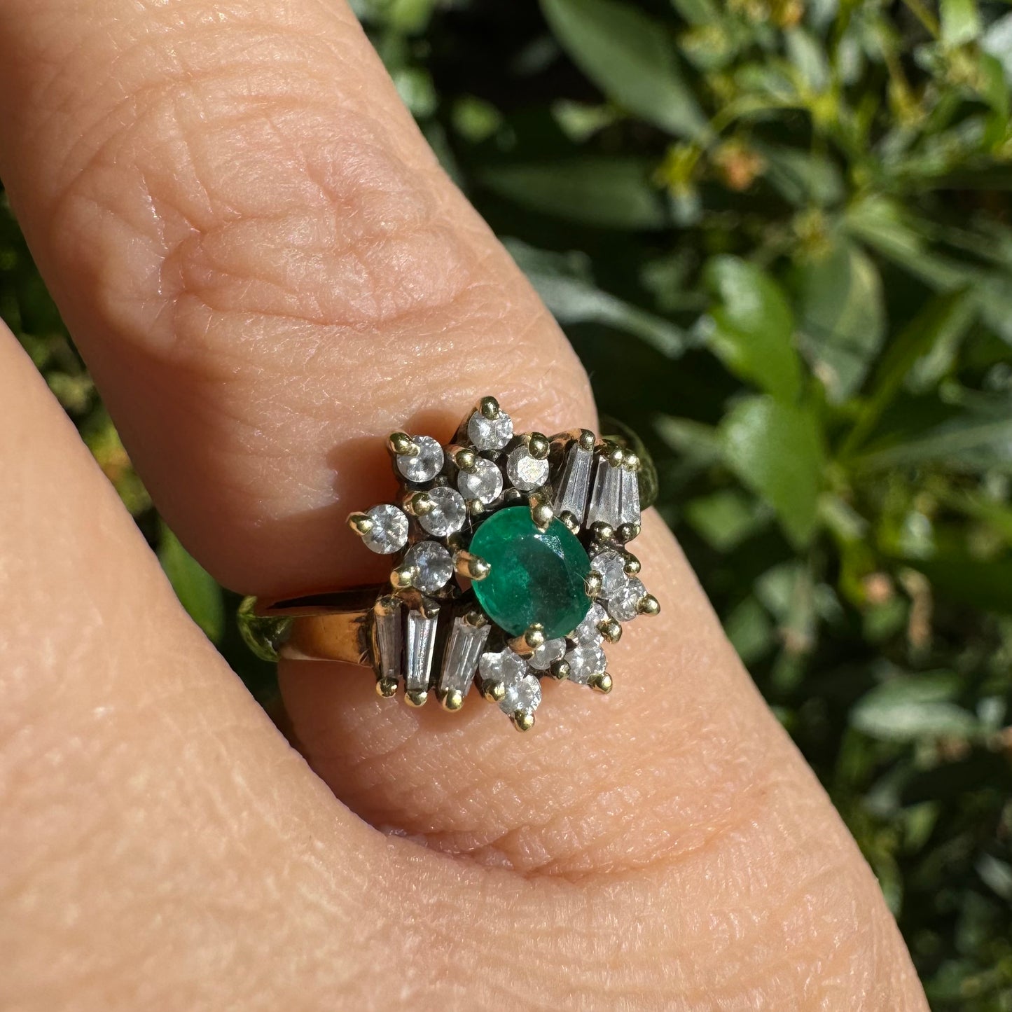 14K gold ring set with Emerald & Diamonds