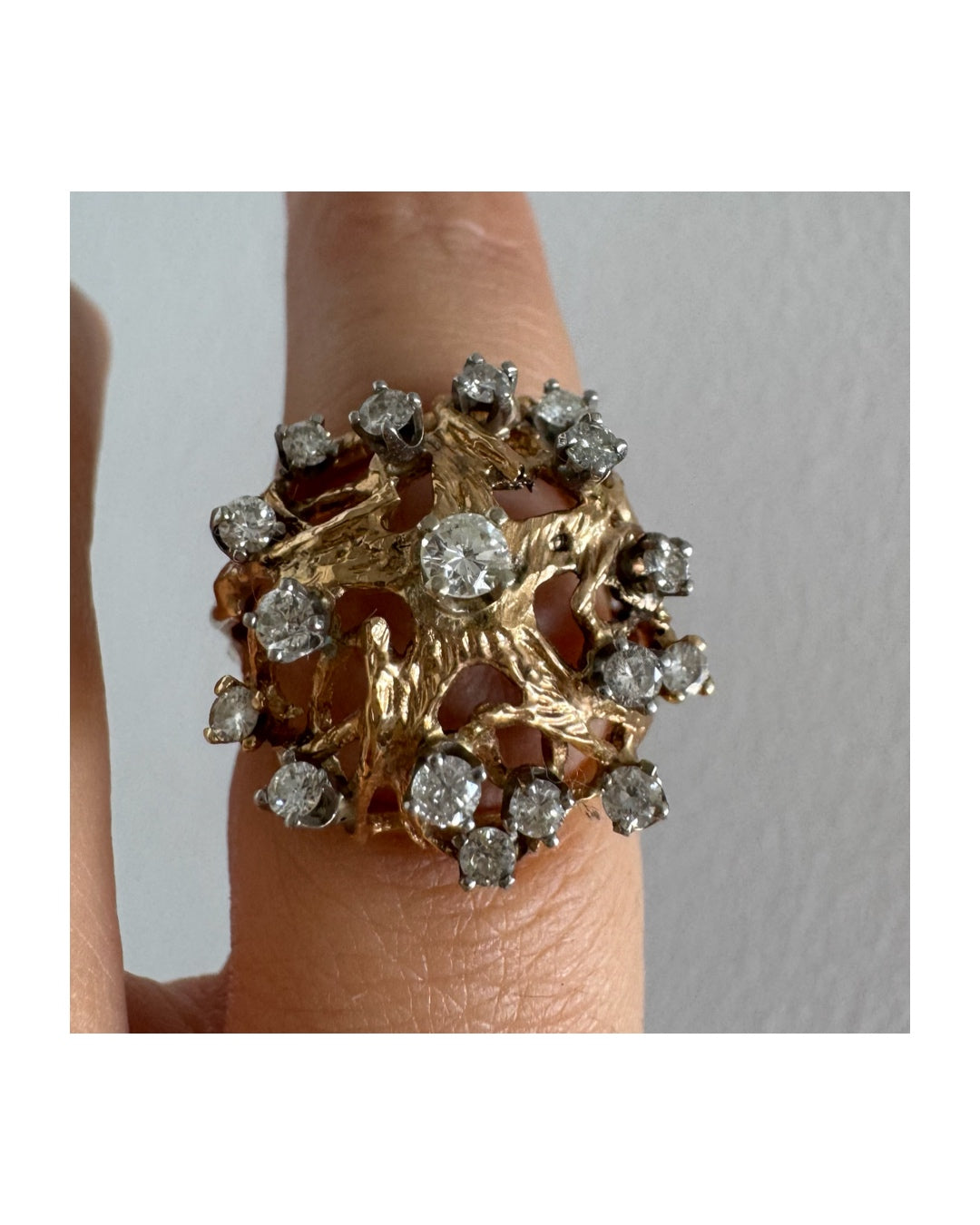 10K Gold Diamond Ring with a Sculptural Design
