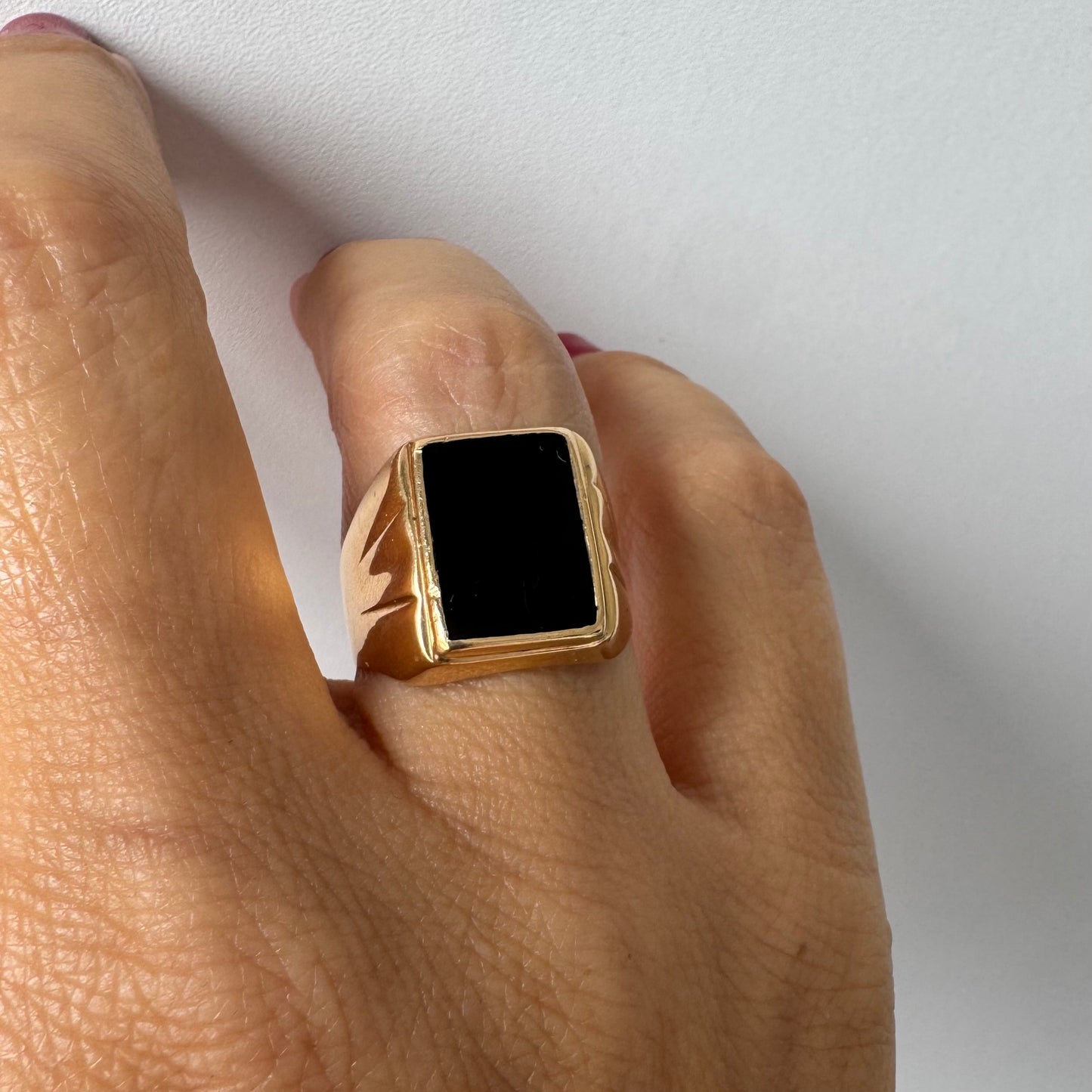 14K gold ring set with Black Onyx